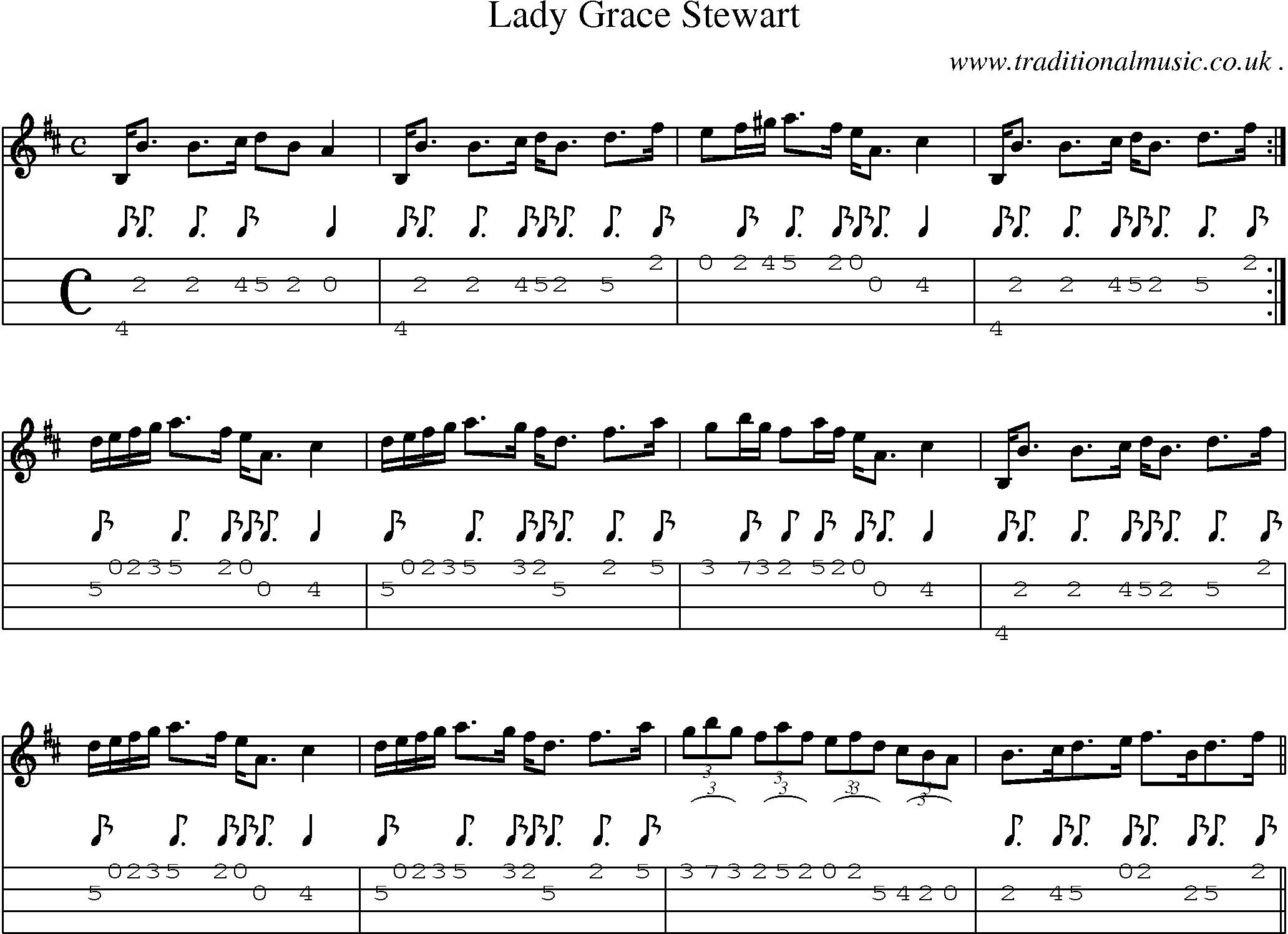 Sheet-music  score, Chords and Mandolin Tabs for Lady Grace Stewart