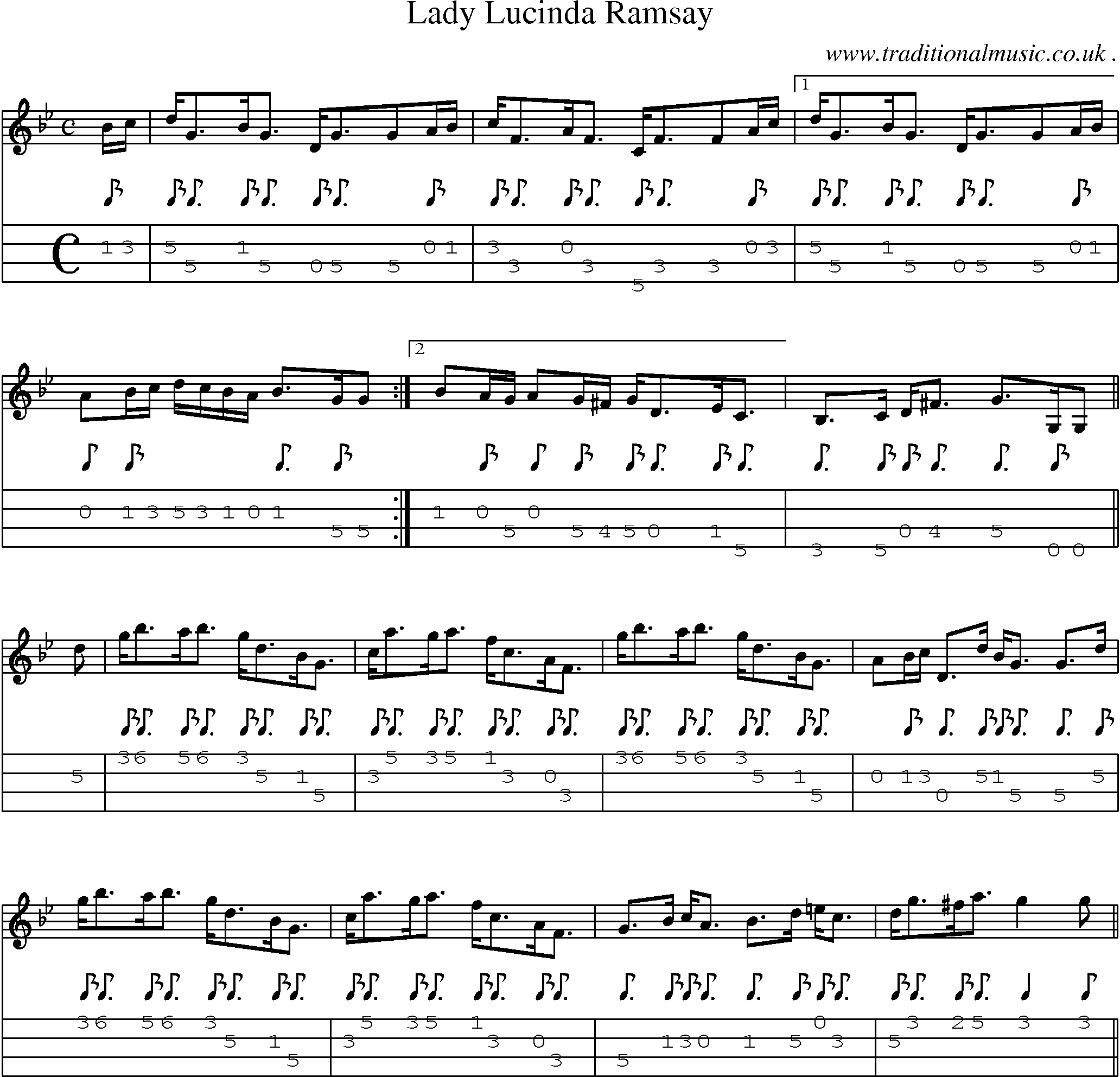 Sheet-music  score, Chords and Mandolin Tabs for Lady Lucinda Ramsay