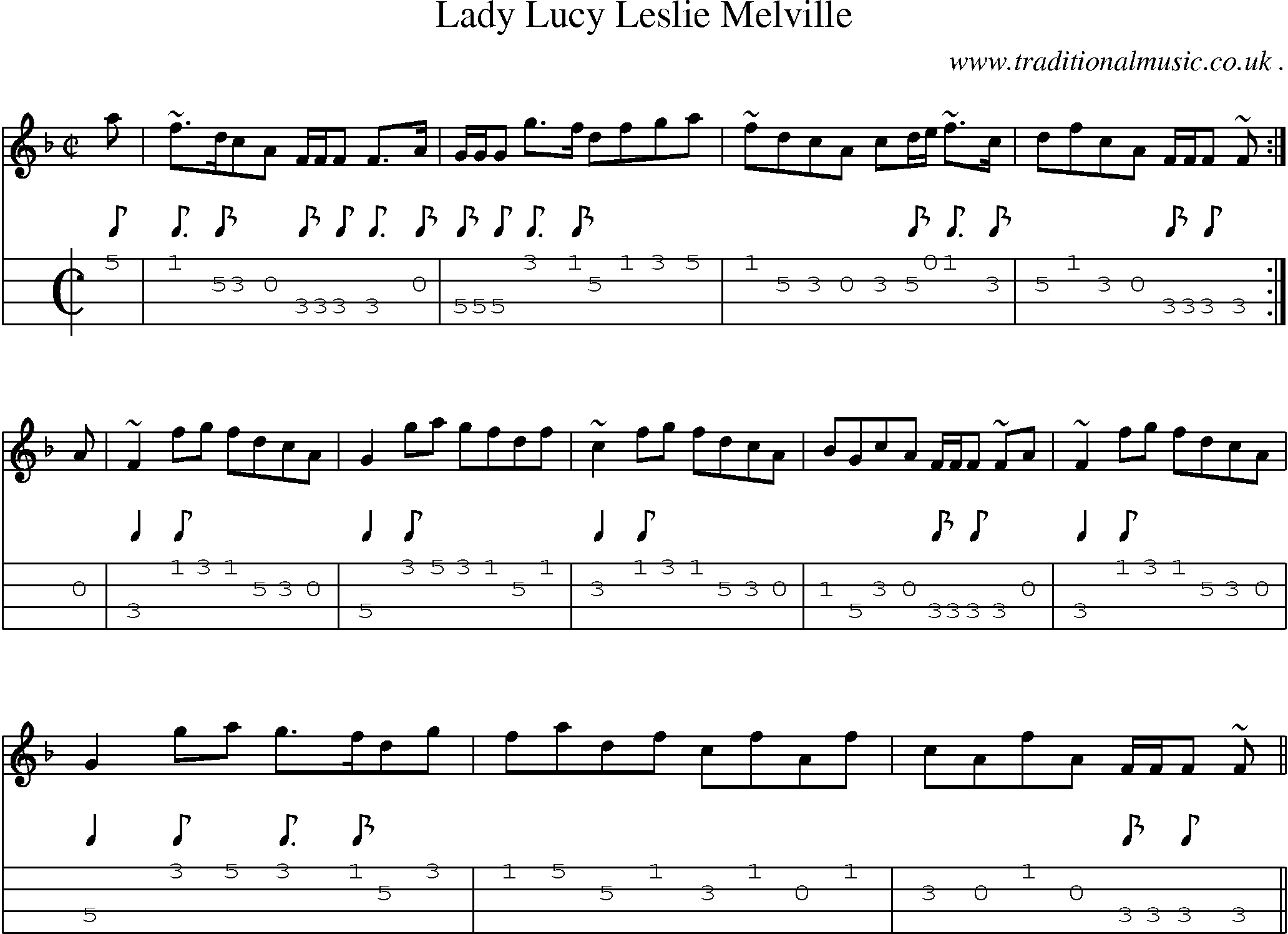 Sheet-music  score, Chords and Mandolin Tabs for Lady Lucy Leslie Melville