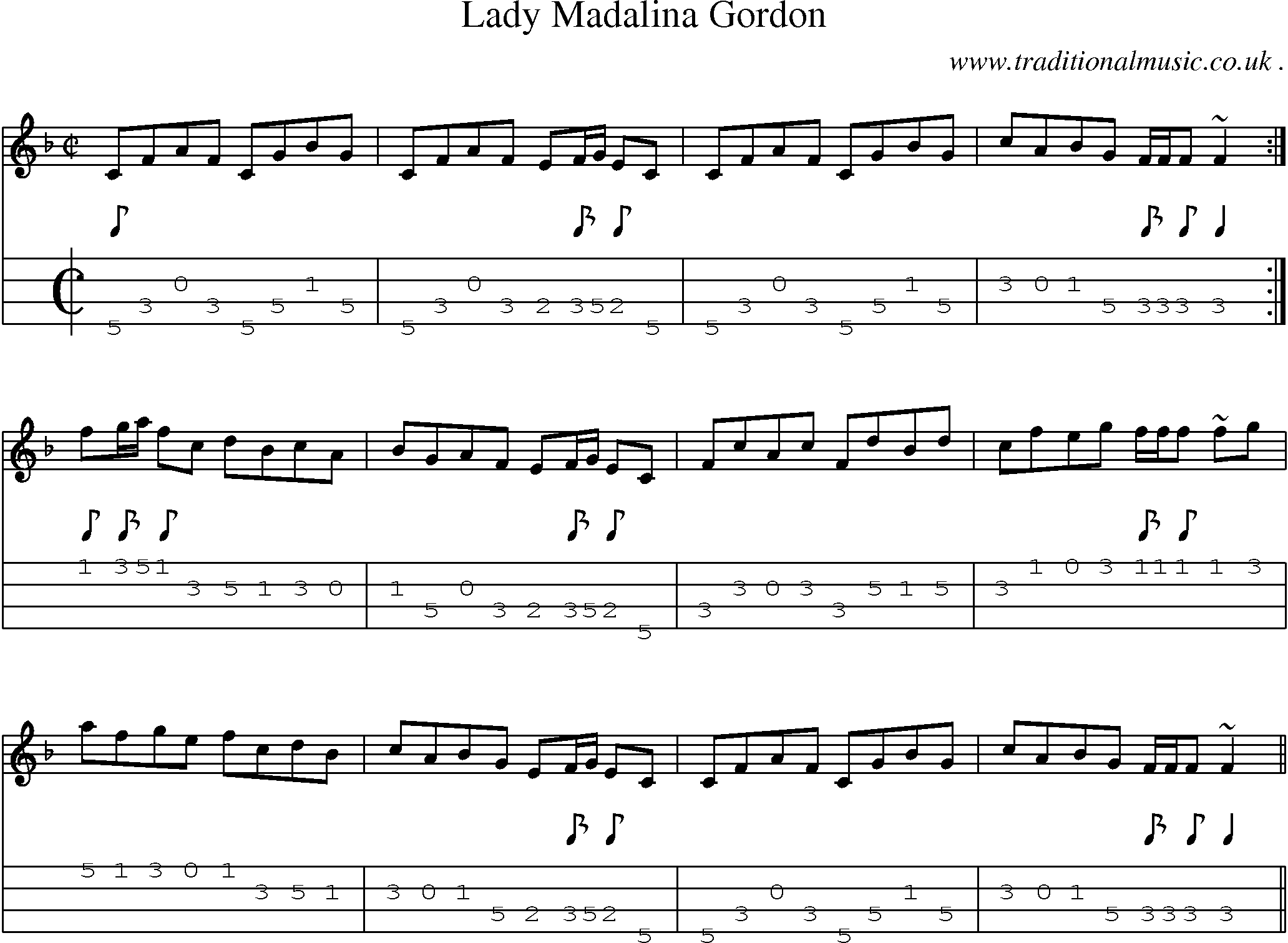 Sheet-music  score, Chords and Mandolin Tabs for Lady Madalina Gordon