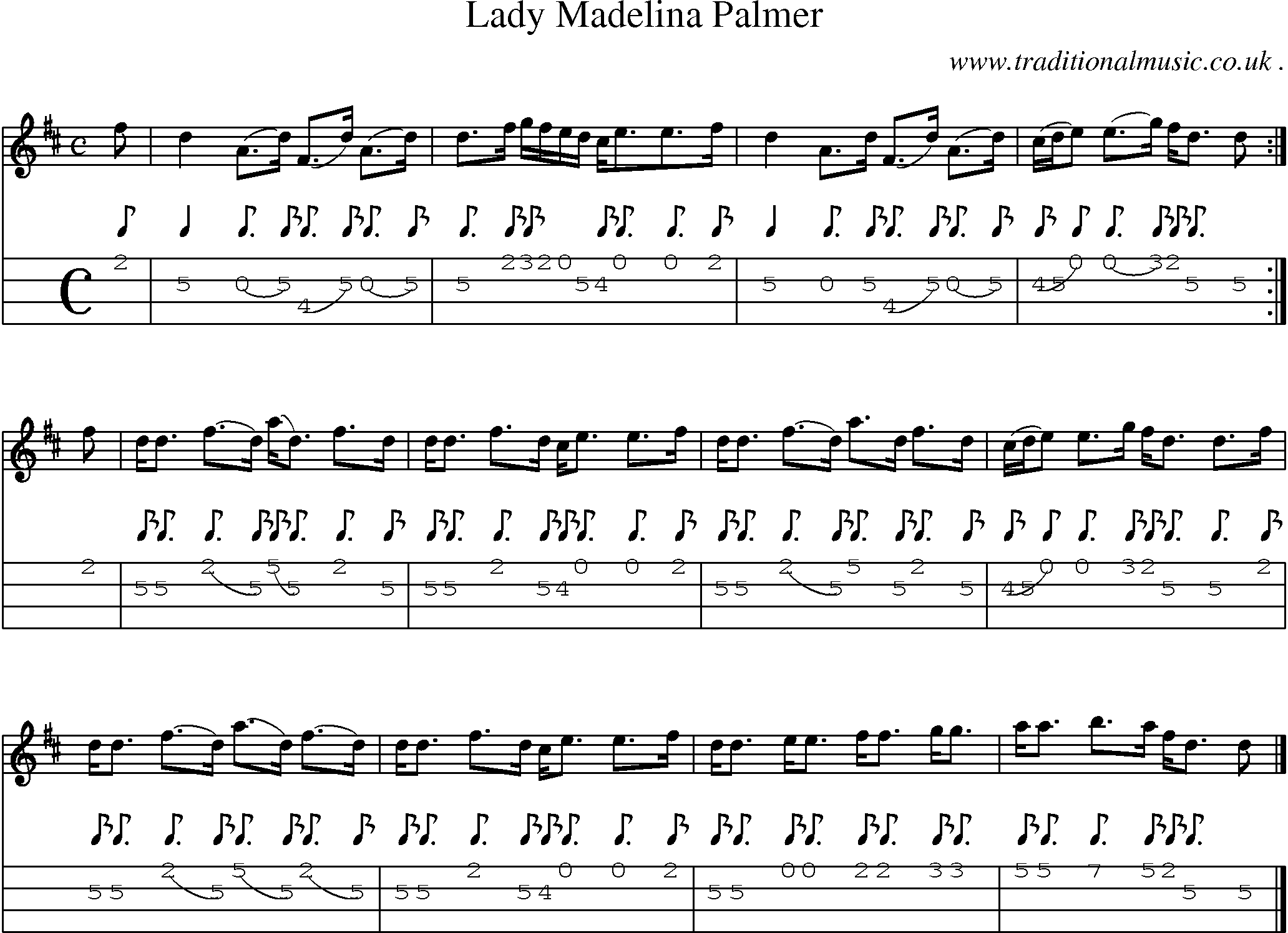 Sheet-music  score, Chords and Mandolin Tabs for Lady Madelina Palmer