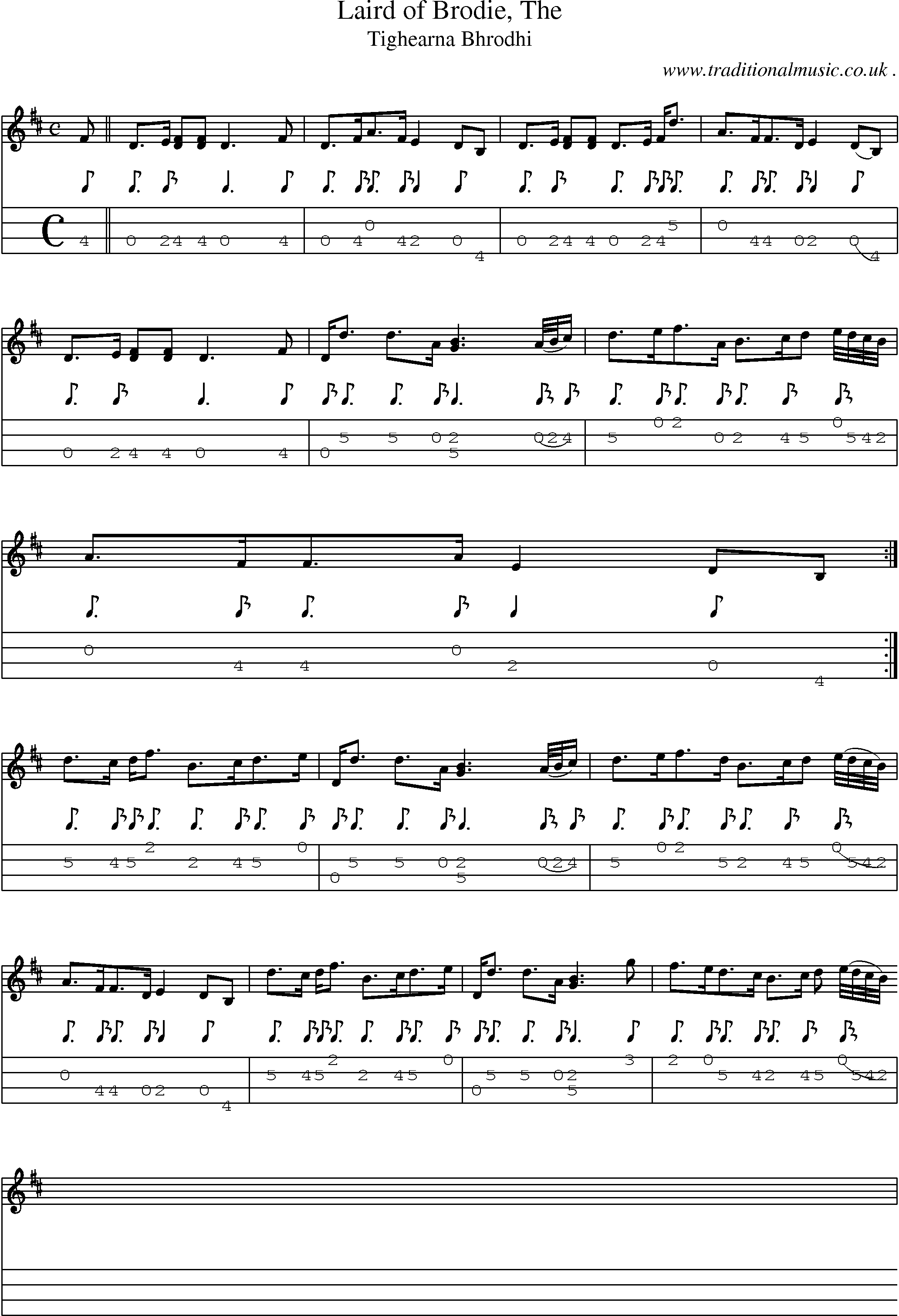 Sheet-music  score, Chords and Mandolin Tabs for Laird Of Brodie The