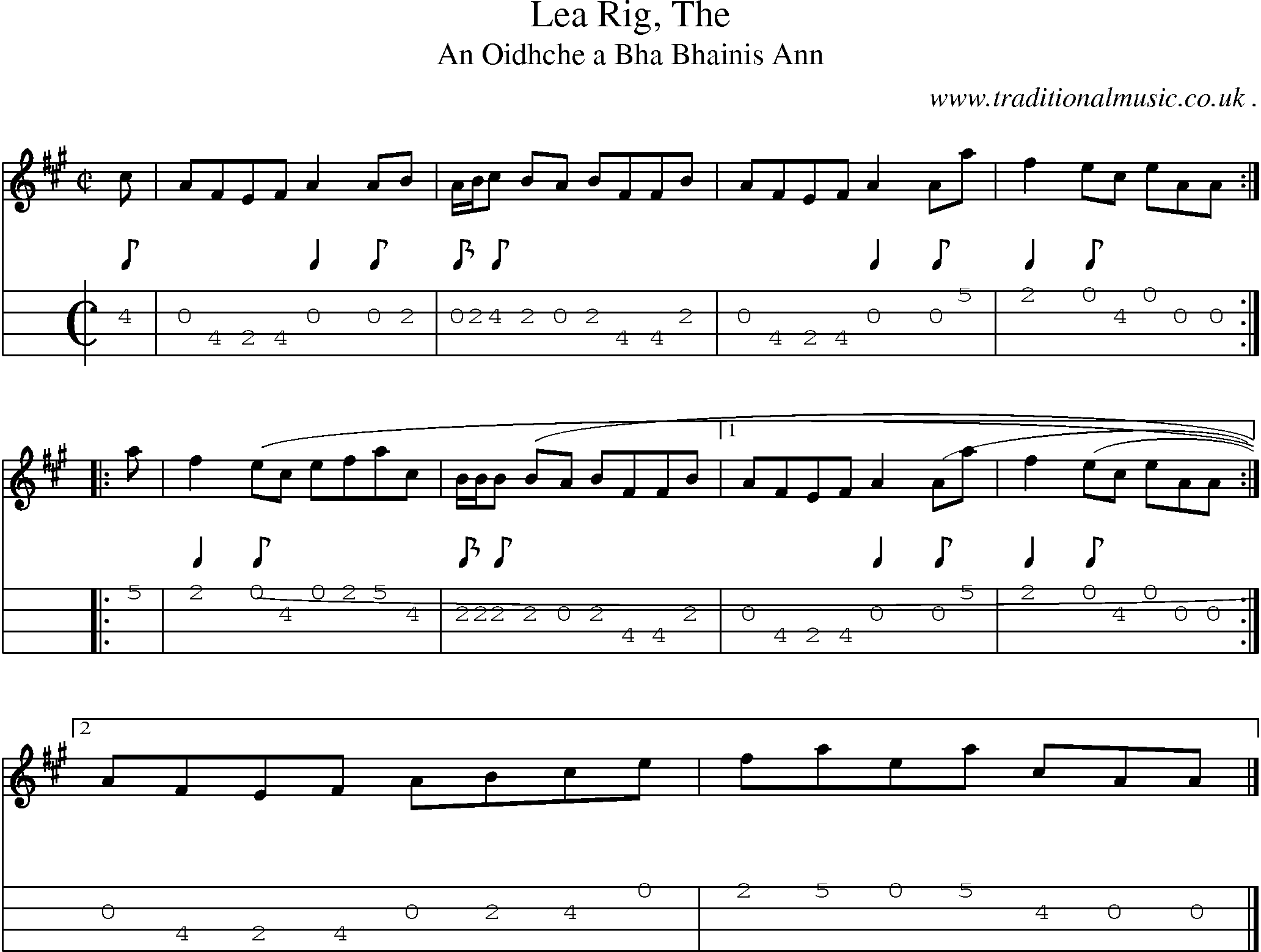 Sheet-music  score, Chords and Mandolin Tabs for Lea Rig The