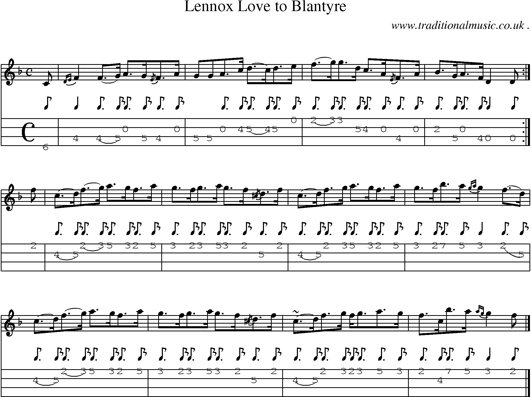 Sheet-music  score, Chords and Mandolin Tabs for Lennox Love To Blantyre