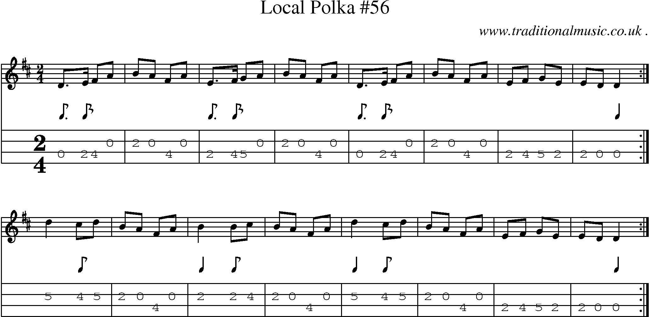 Sheet-music  score, Chords and Mandolin Tabs for Local Polka 56