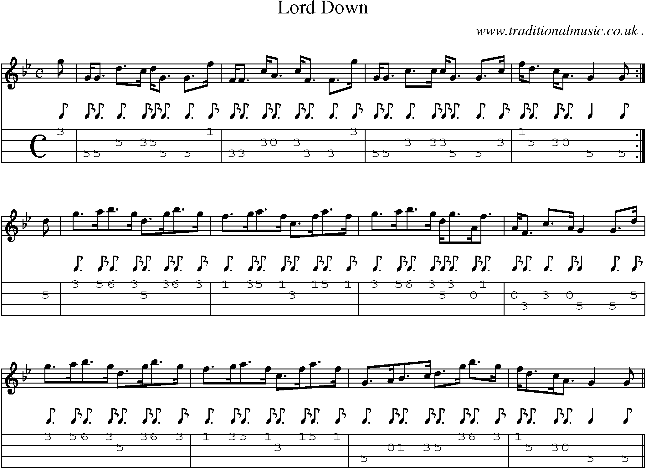 Sheet-music  score, Chords and Mandolin Tabs for Lord Down