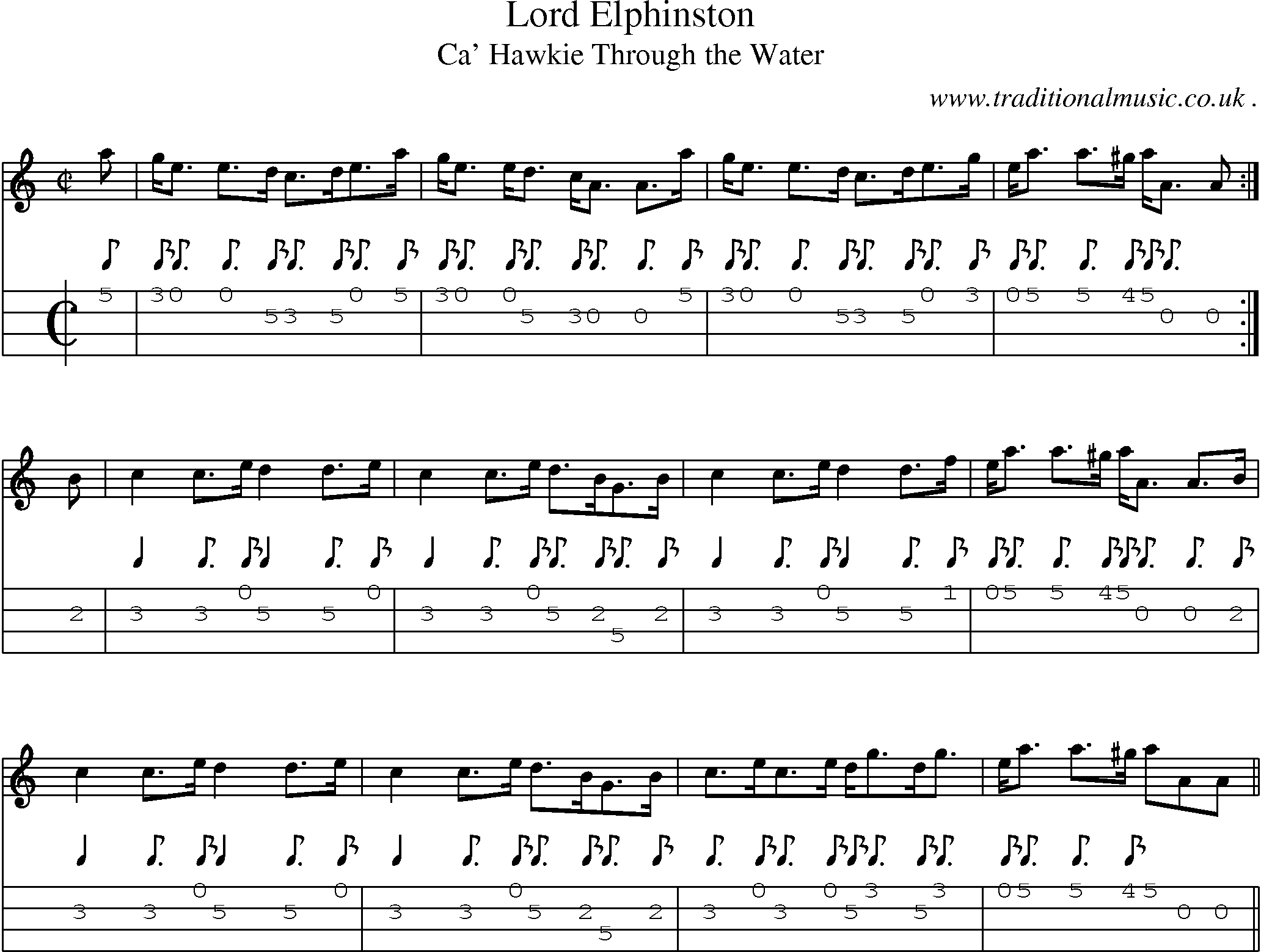 Sheet-music  score, Chords and Mandolin Tabs for Lord Elphinston