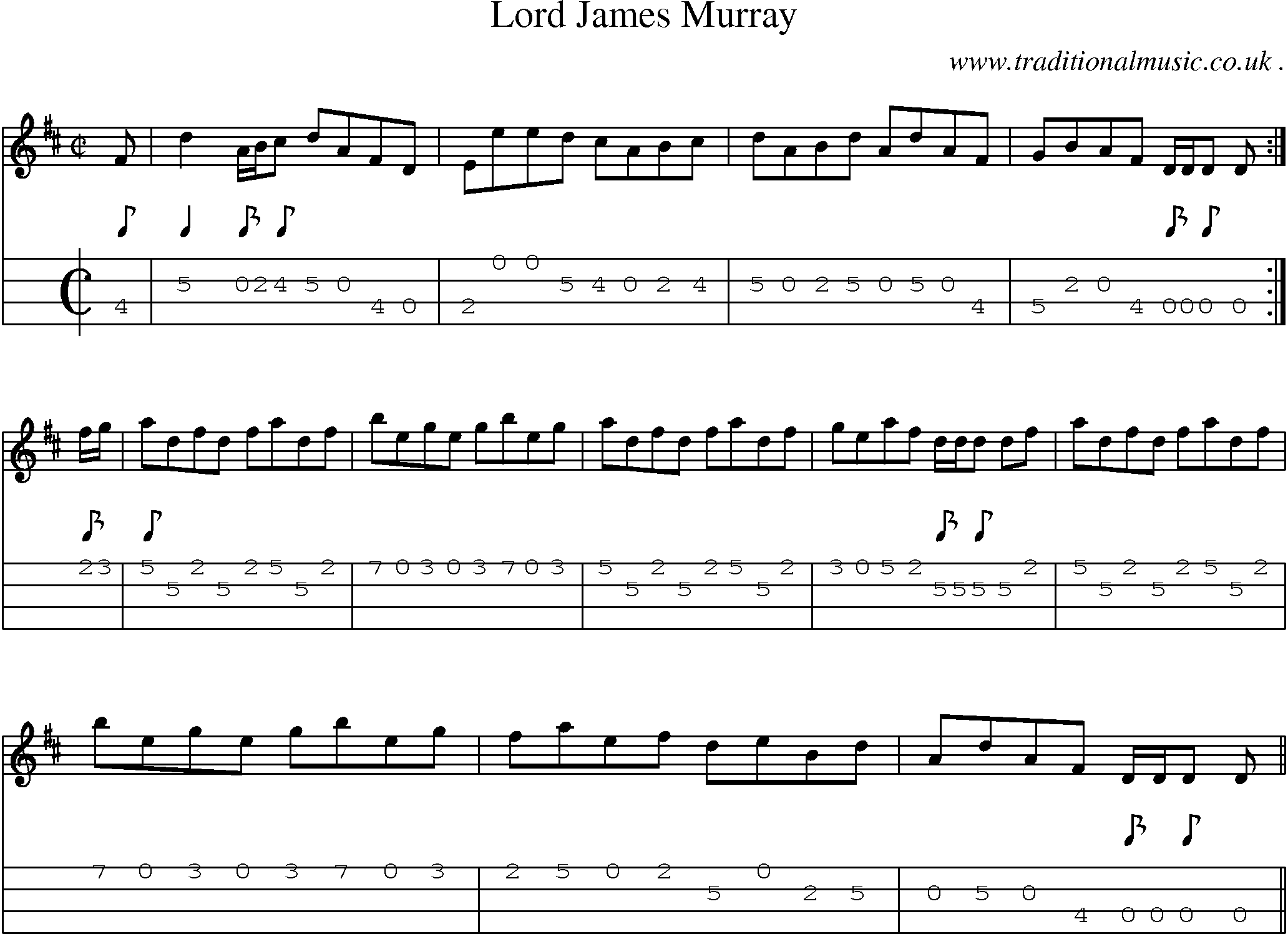 Sheet-music  score, Chords and Mandolin Tabs for Lord James Murray