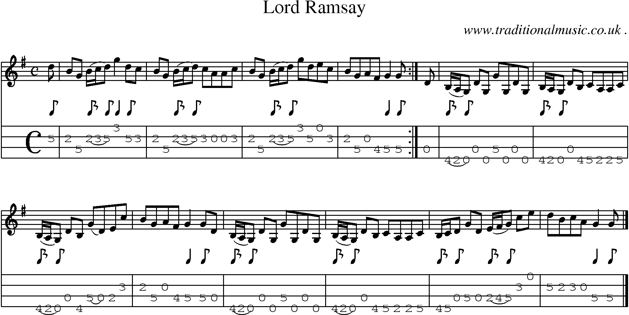 Sheet-music  score, Chords and Mandolin Tabs for Lord Ramsay
