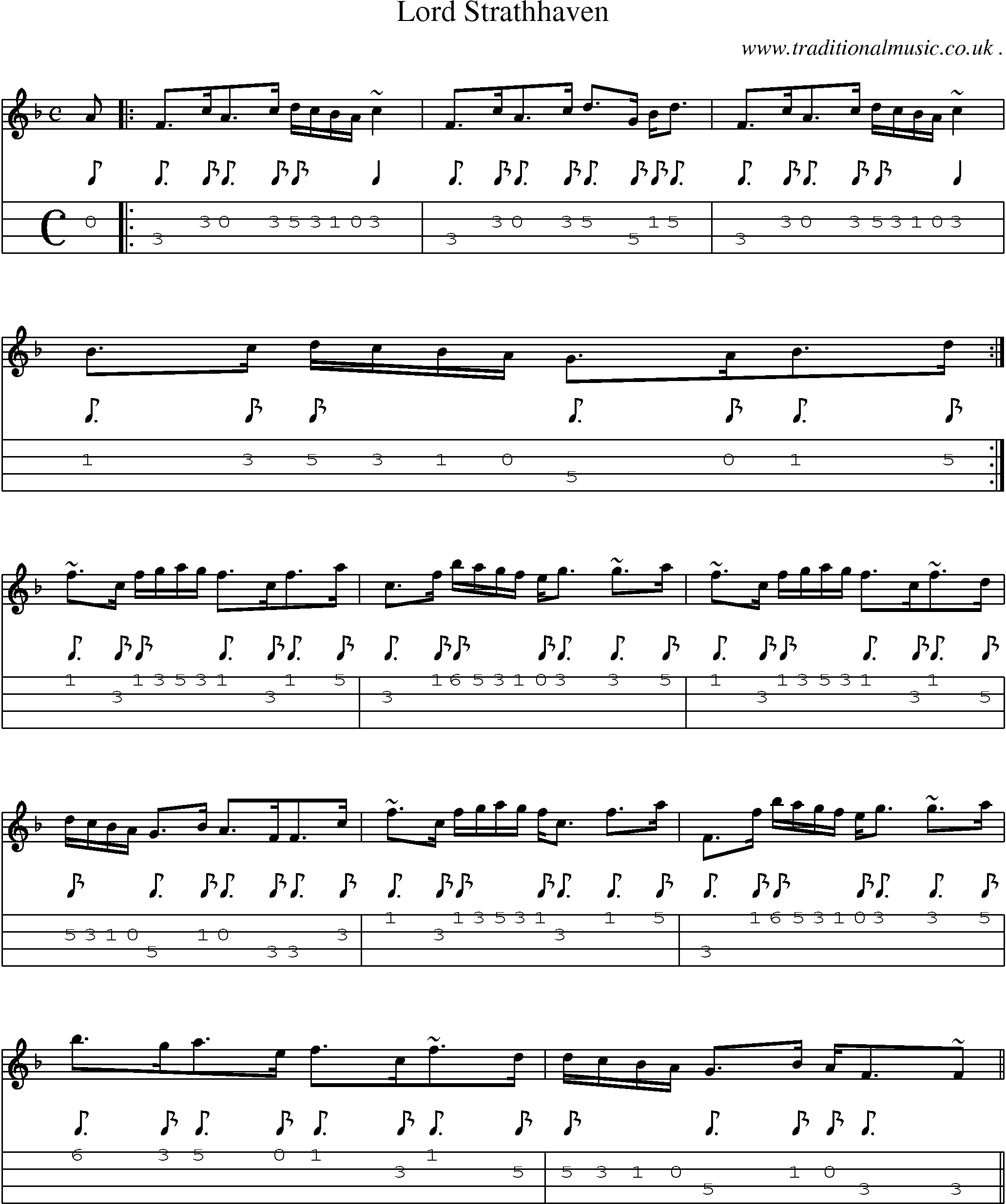 Sheet-music  score, Chords and Mandolin Tabs for Lord Strathhaven