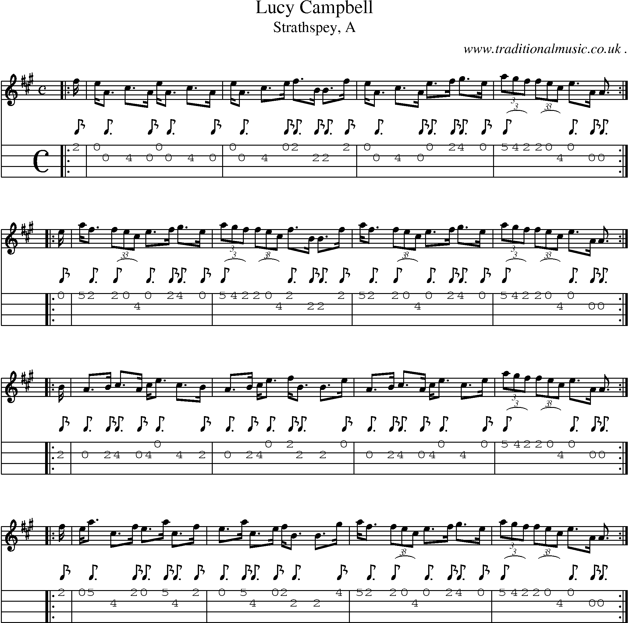 Sheet-music  score, Chords and Mandolin Tabs for Lucy Campbell