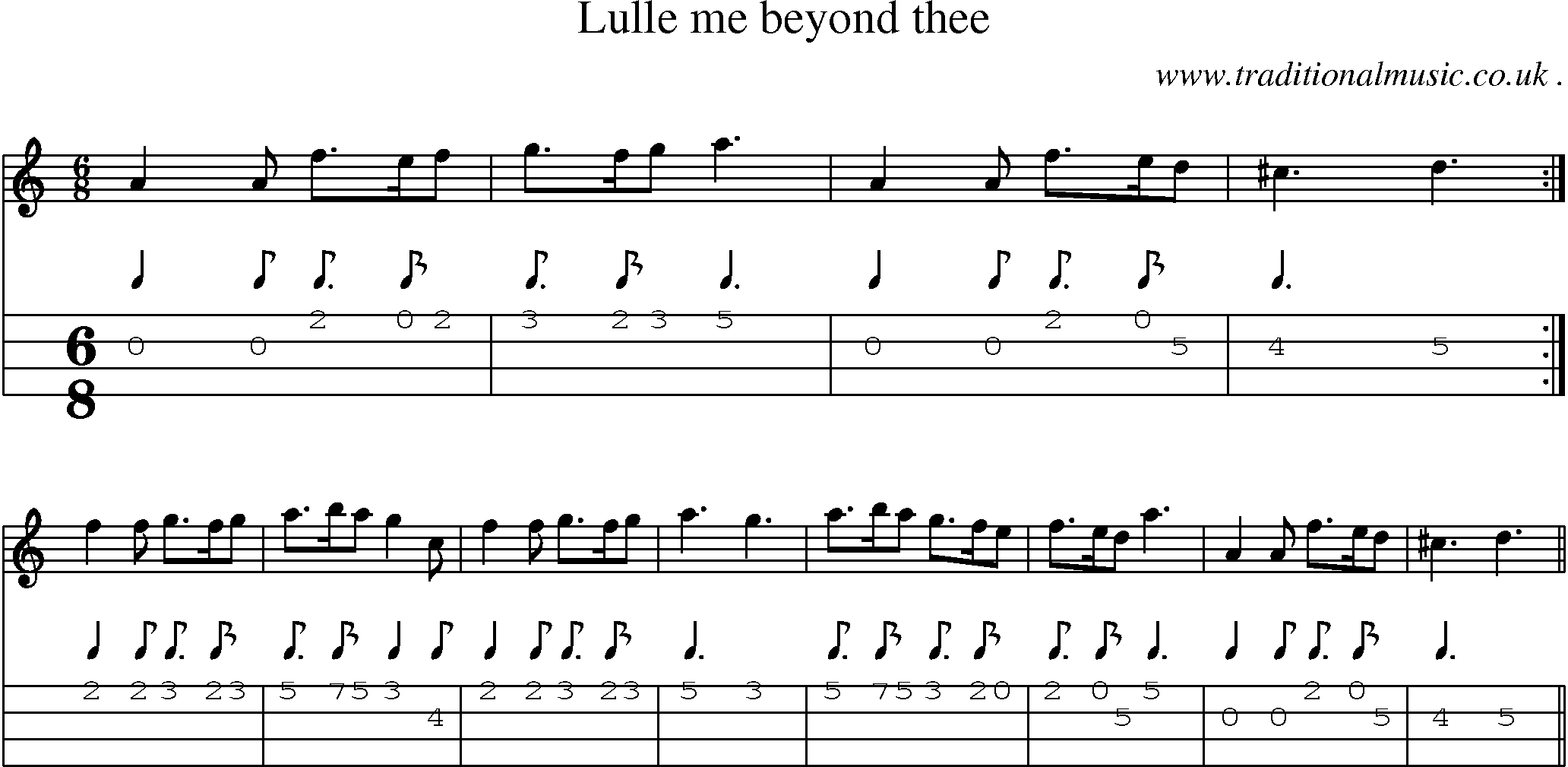 Sheet-music  score, Chords and Mandolin Tabs for Lulle Me Beyond Thee