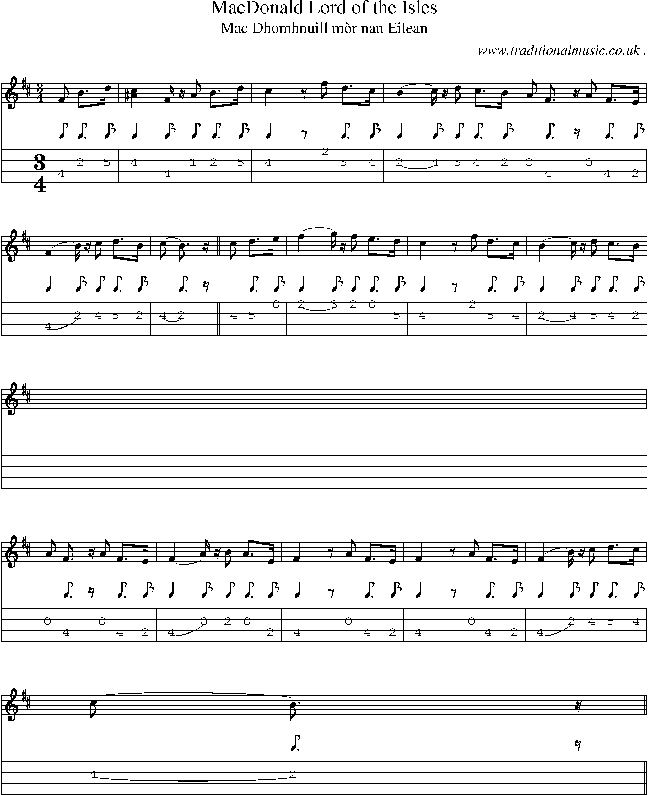 Sheet-music  score, Chords and Mandolin Tabs for Macdonald Lord Of The Isles