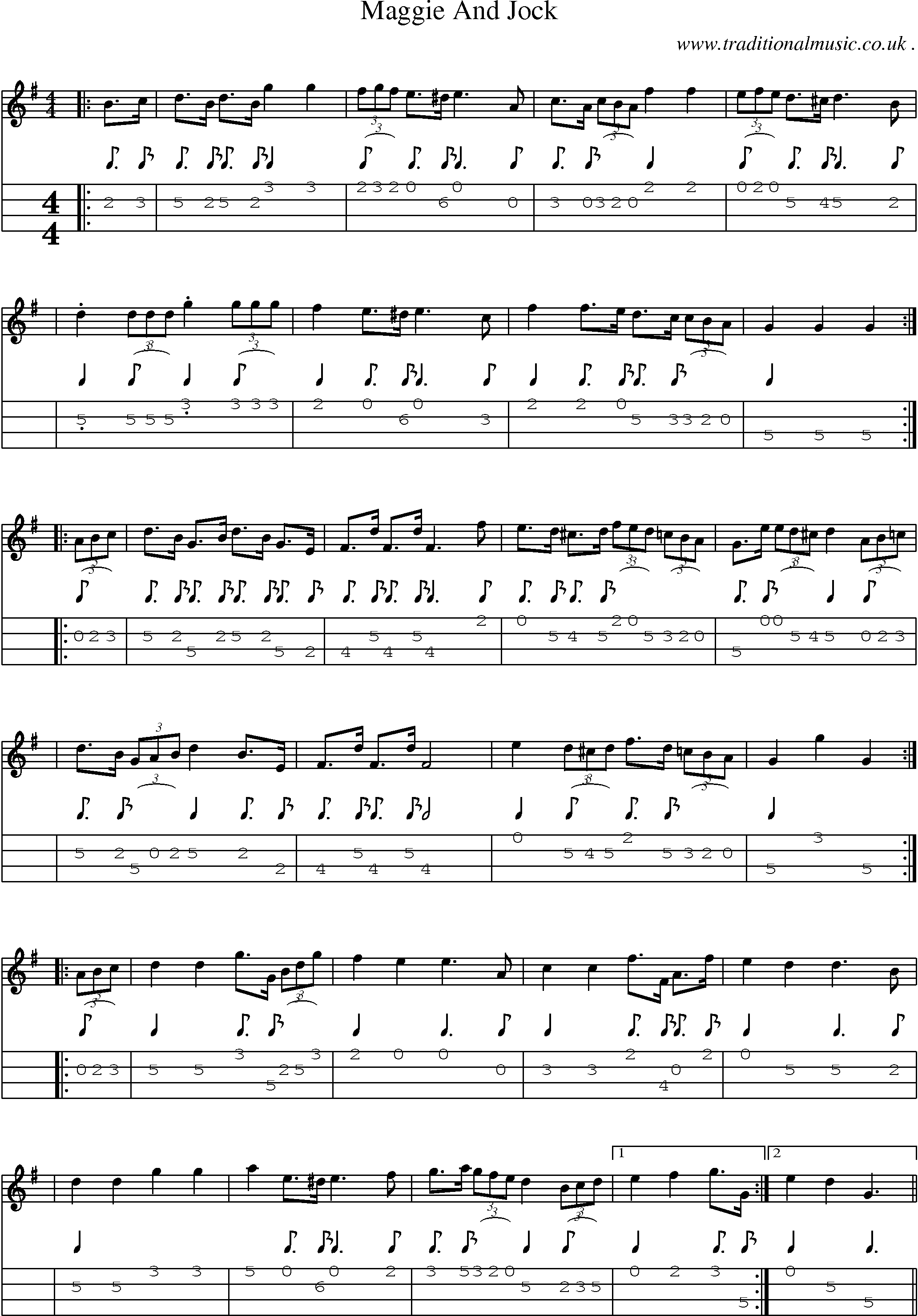 Sheet-music  score, Chords and Mandolin Tabs for Maggie And Jock