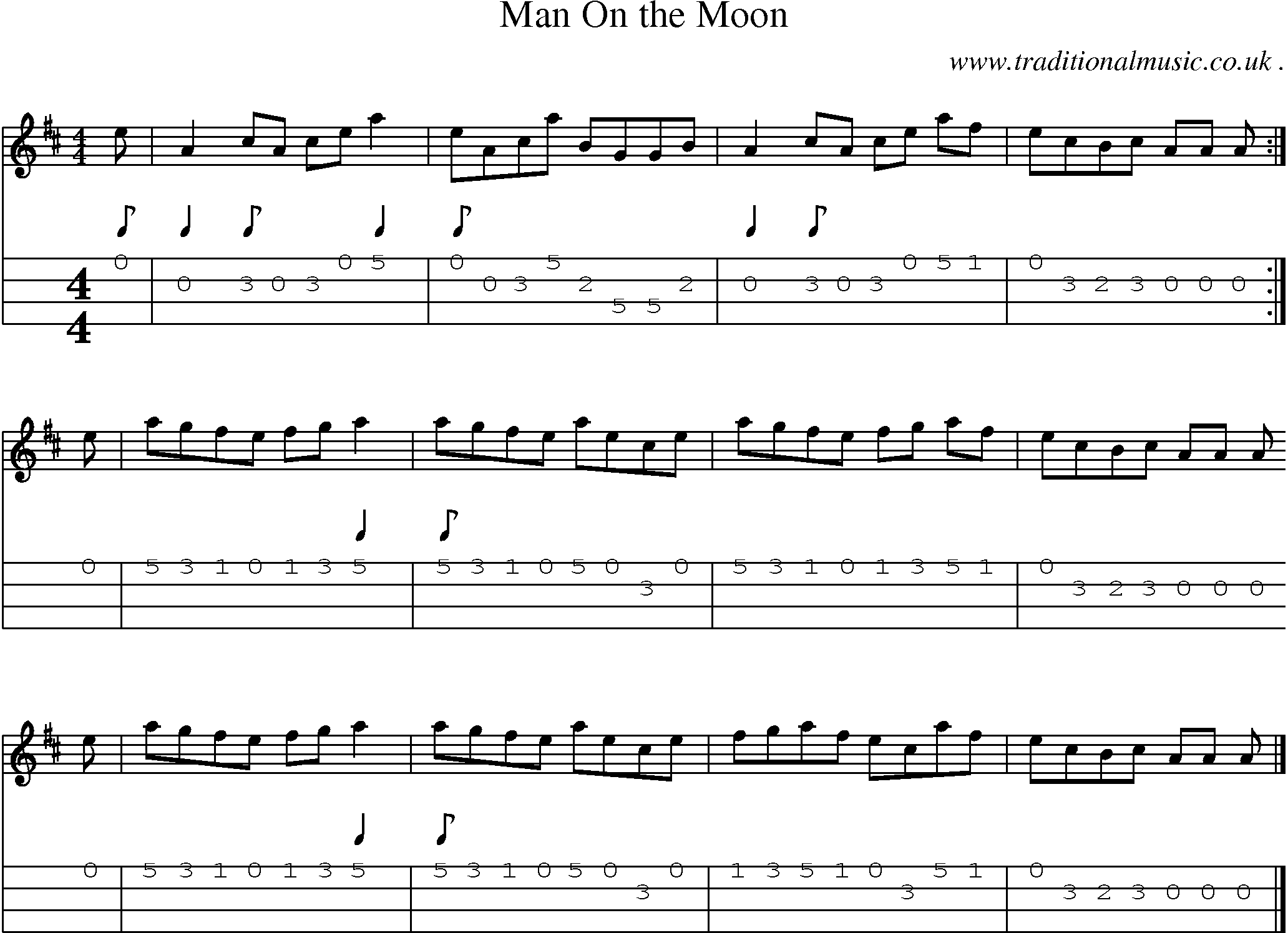 Sheet-music  score, Chords and Mandolin Tabs for Man On The Moon