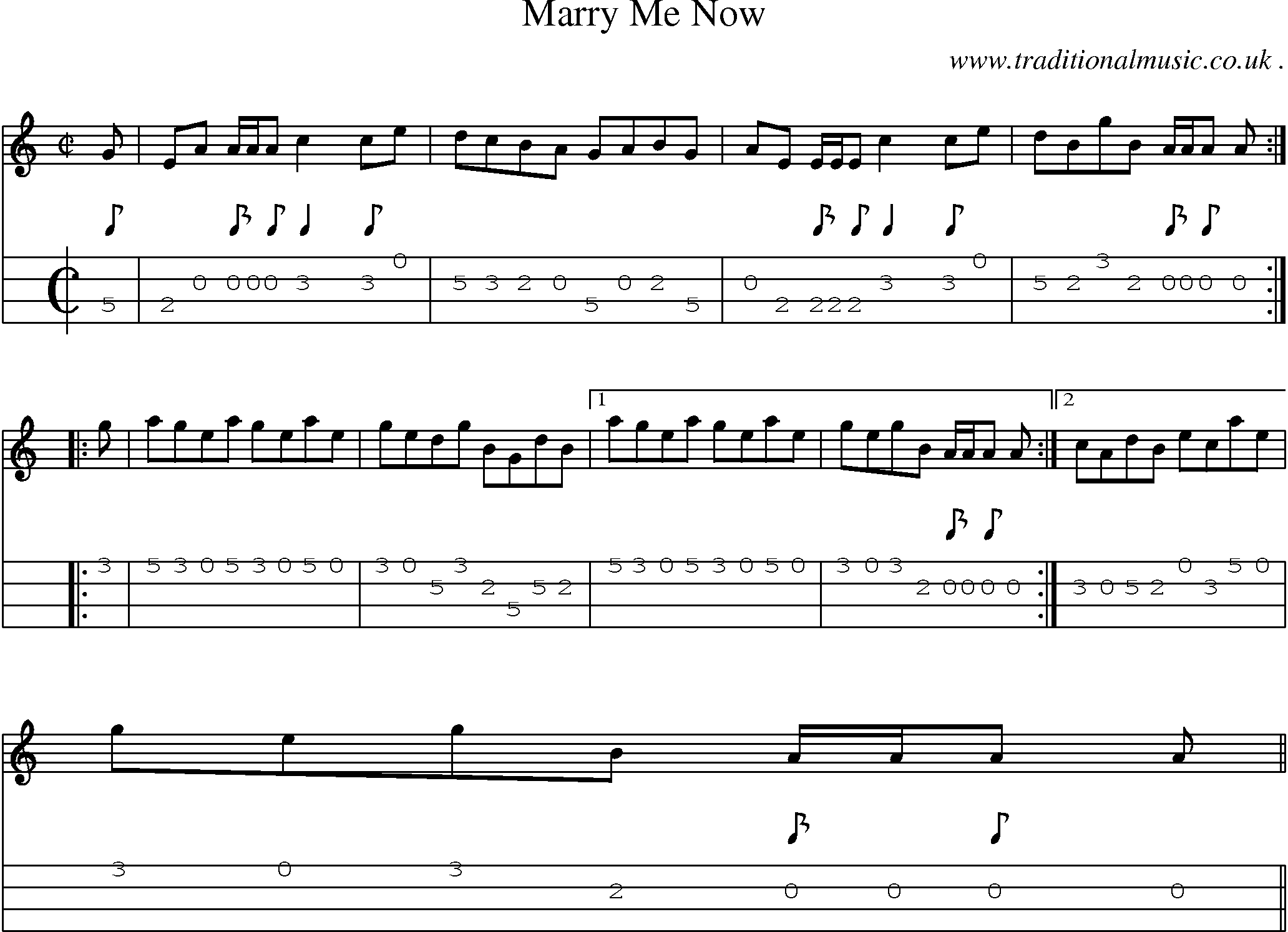 Sheet-music  score, Chords and Mandolin Tabs for Marry Me Now