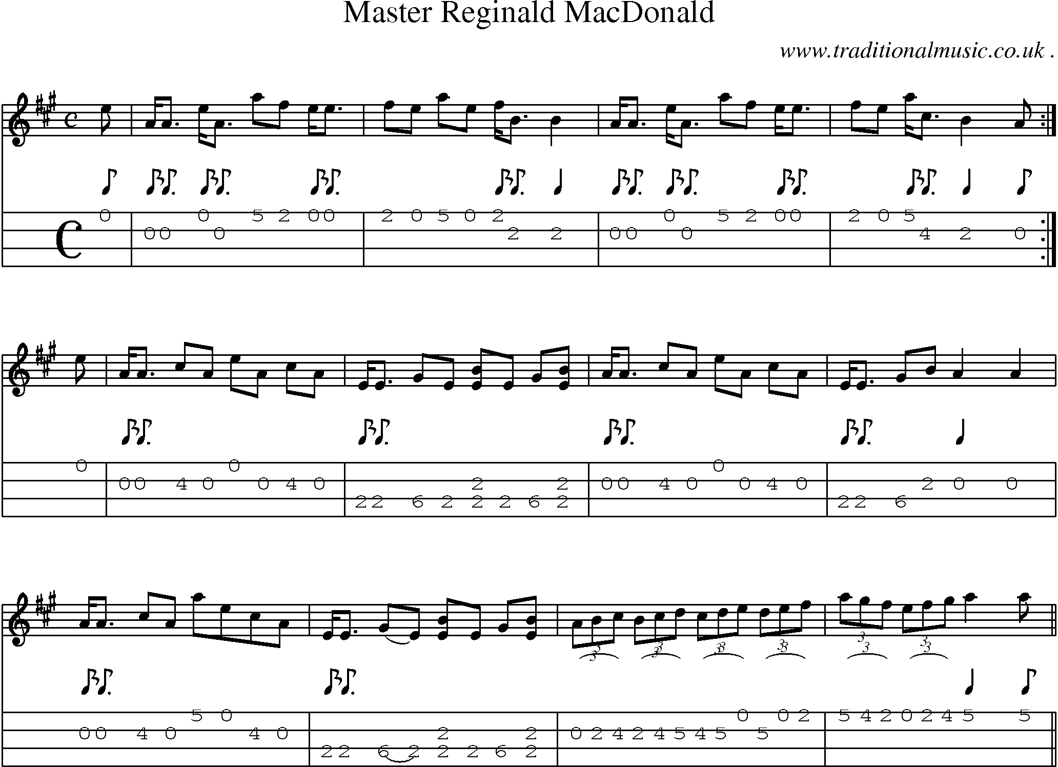 Sheet-music  score, Chords and Mandolin Tabs for Master Reginald Macdonald