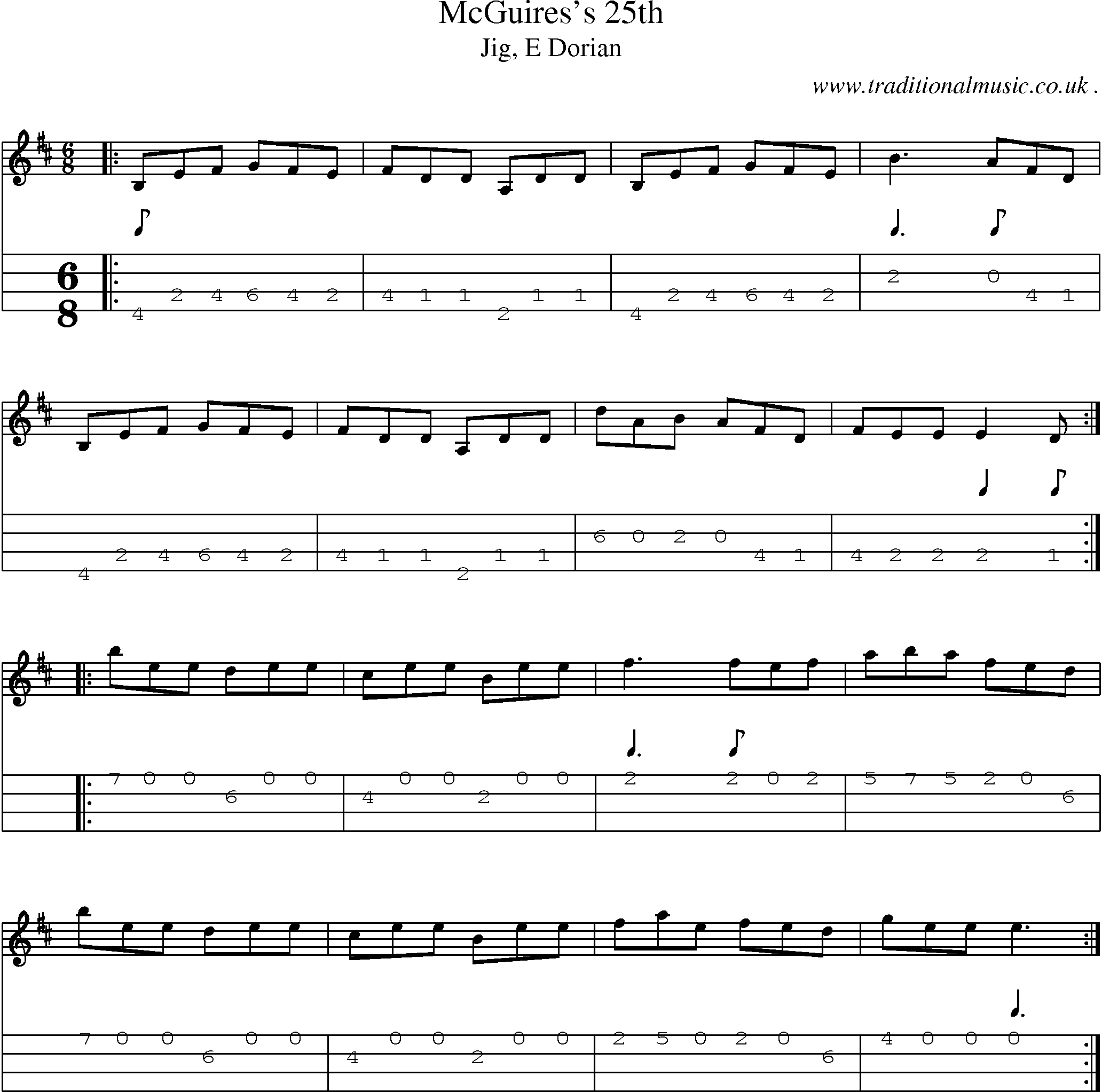 Sheet-music  score, Chords and Mandolin Tabs for Mcguiress 25th