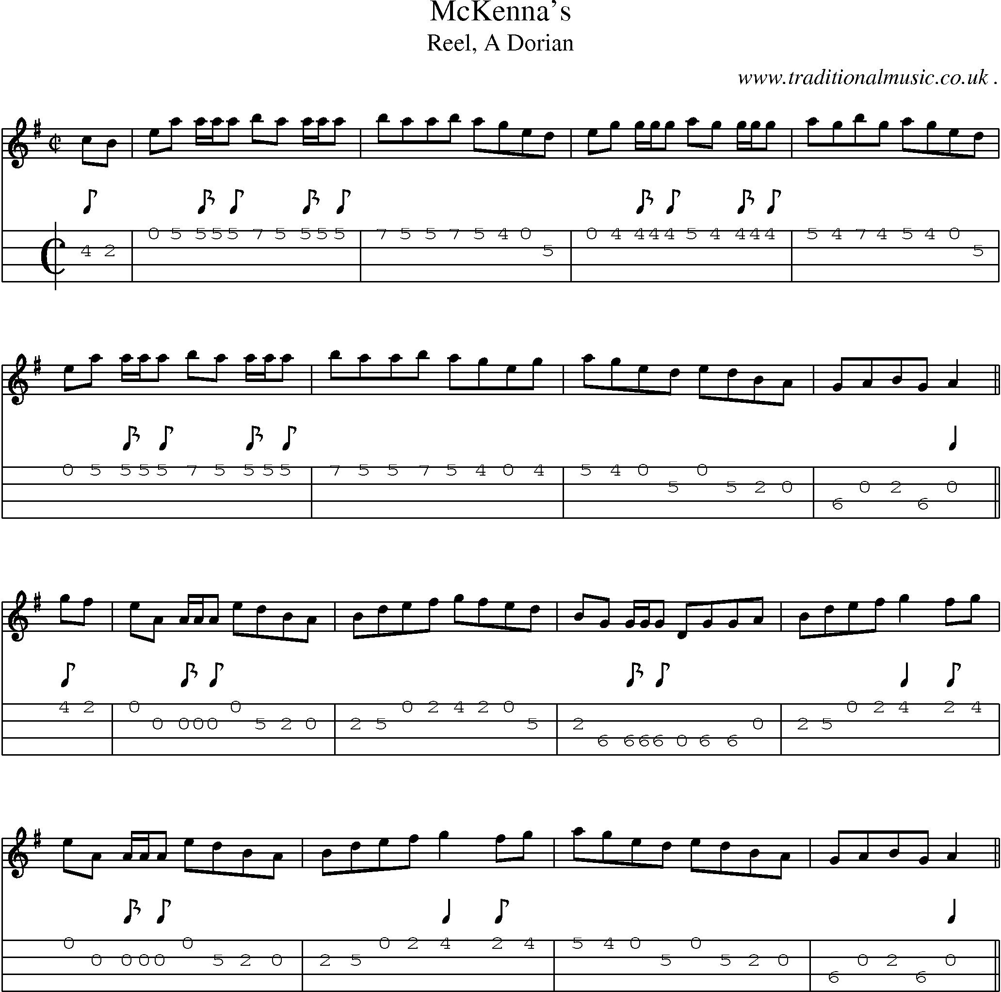 Sheet-music  score, Chords and Mandolin Tabs for Mckennas