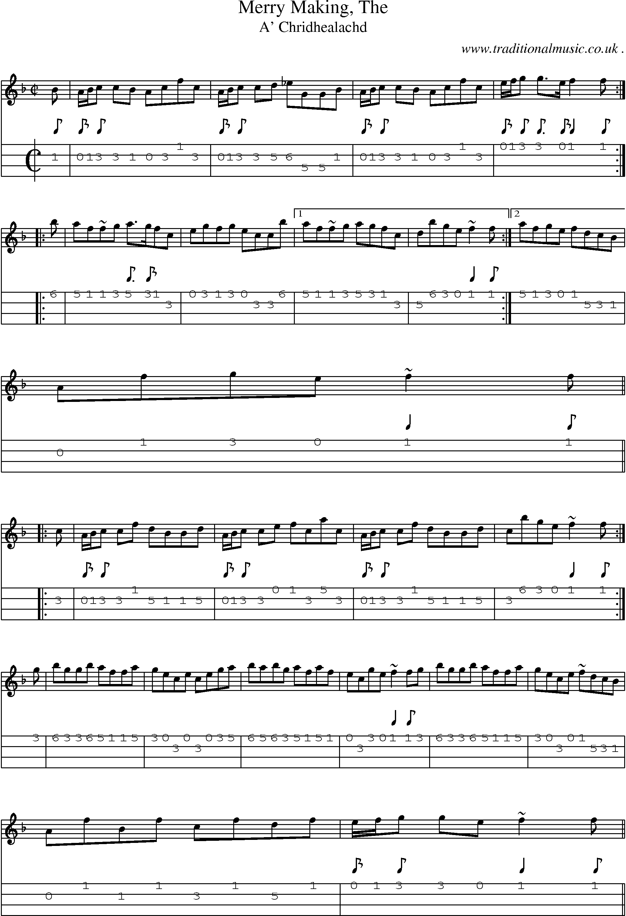 Sheet-music  score, Chords and Mandolin Tabs for Merry Making The