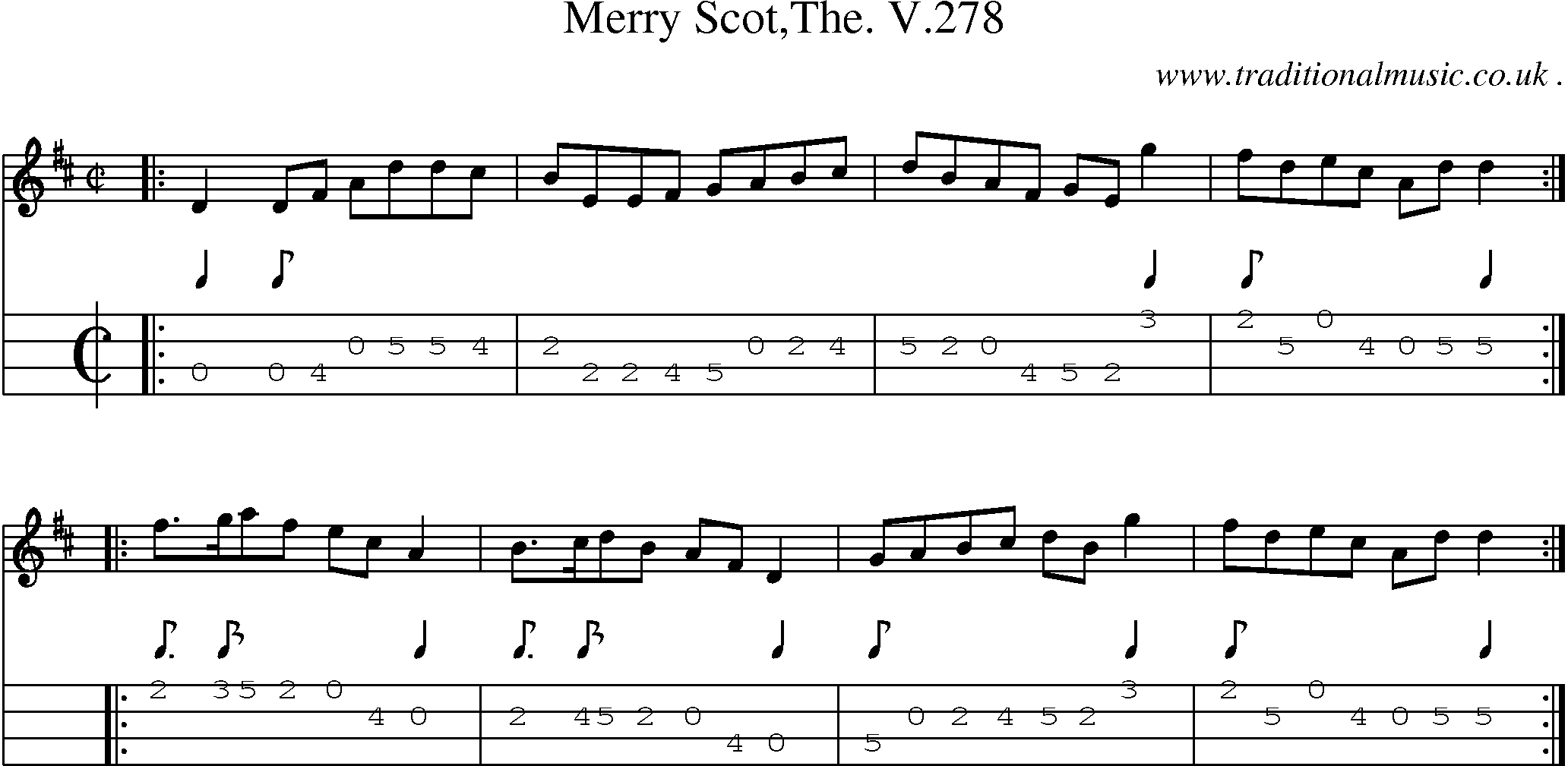 Sheet-music  score, Chords and Mandolin Tabs for Merry Scotthe V278
