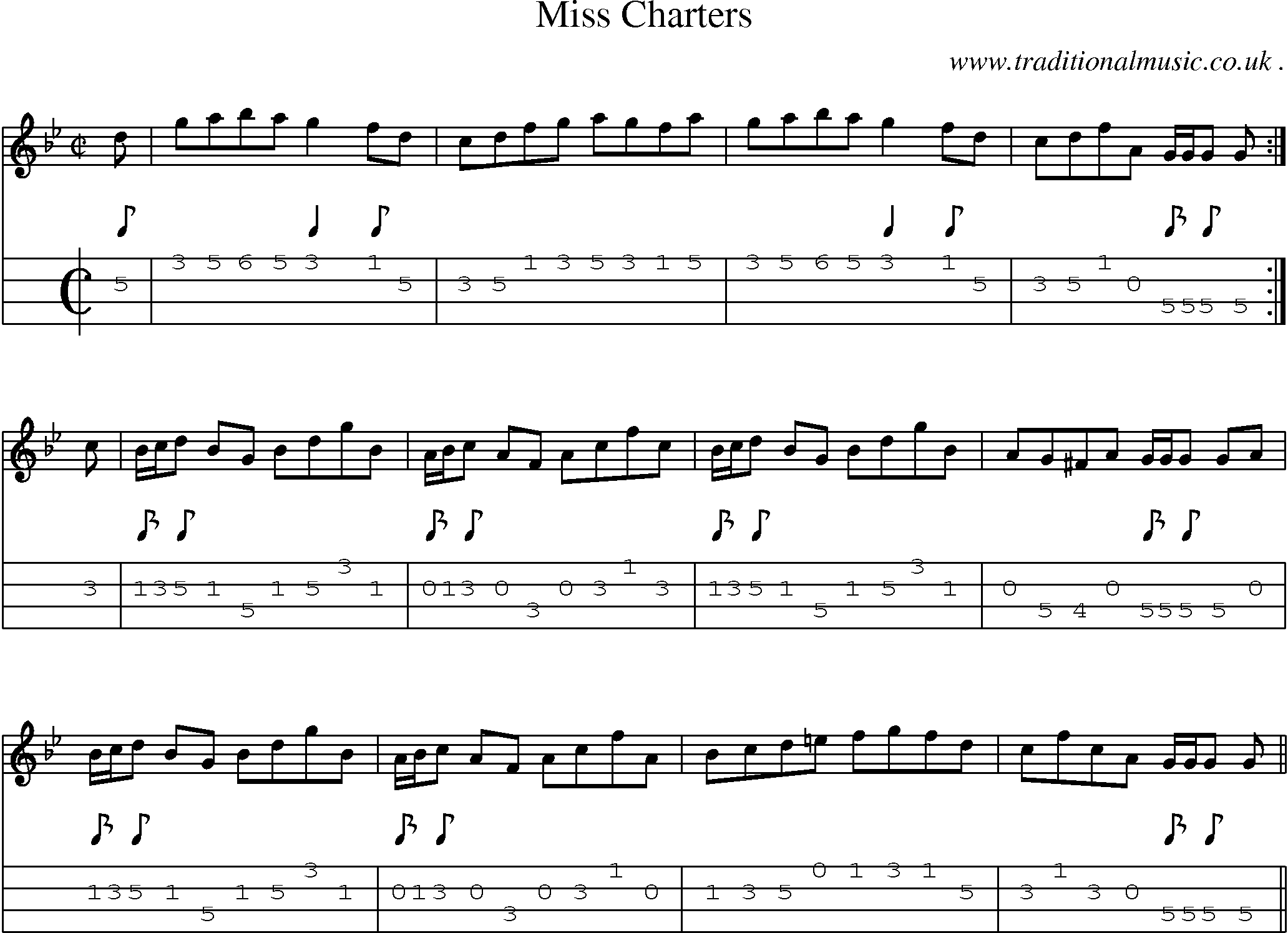 Sheet-music  score, Chords and Mandolin Tabs for Miss Charters