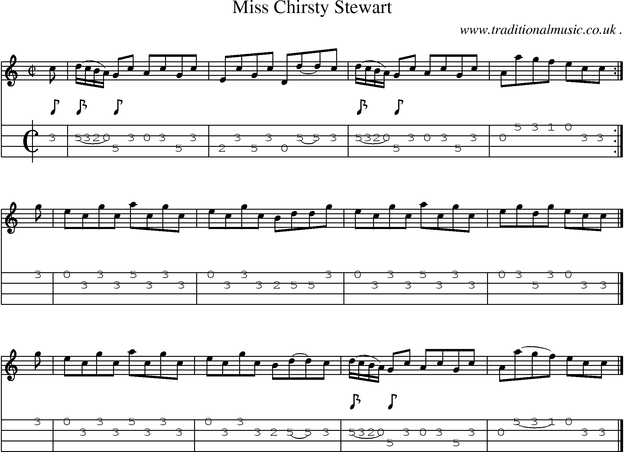 Sheet-music  score, Chords and Mandolin Tabs for Miss Chirsty Stewart