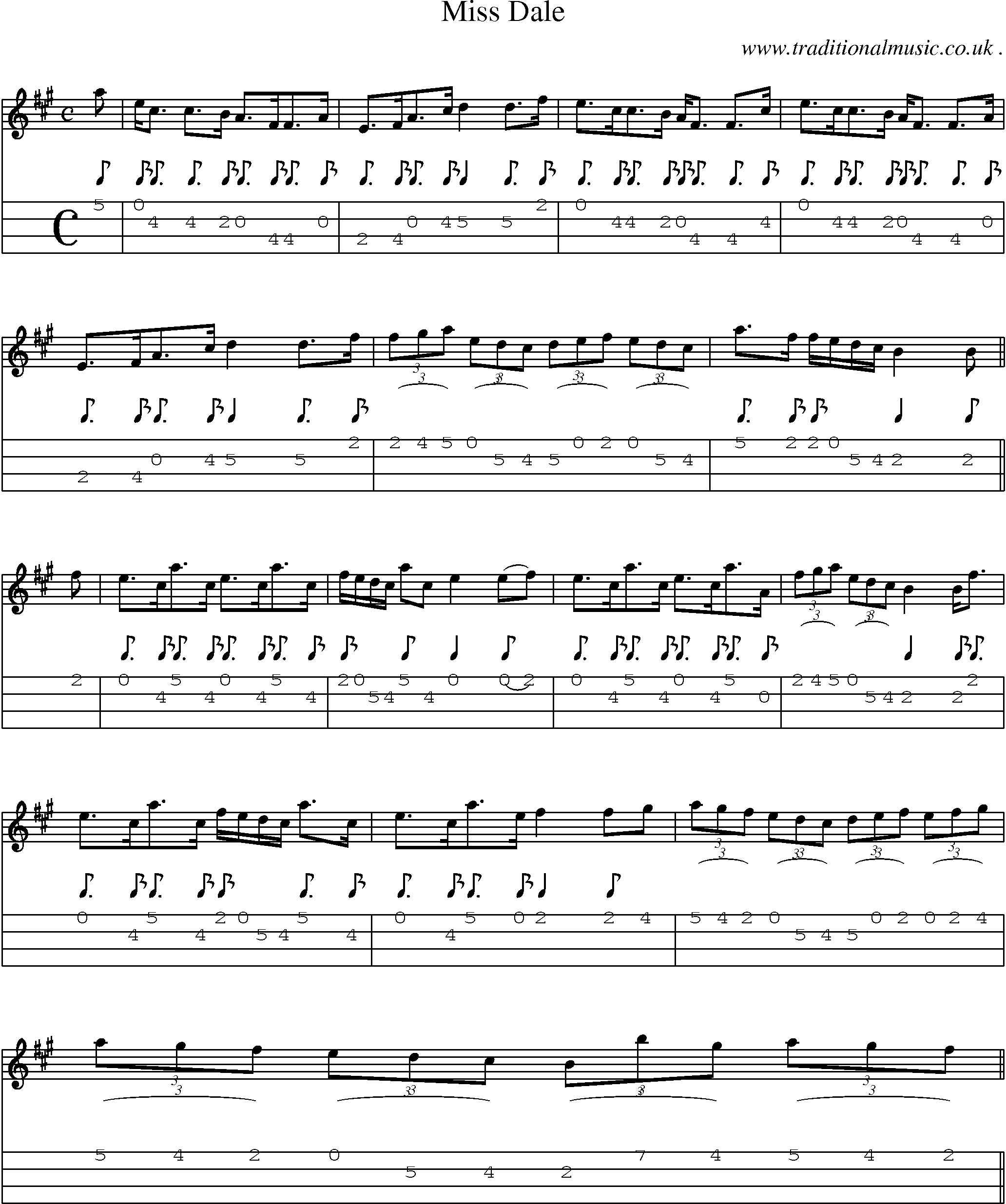 Sheet-music  score, Chords and Mandolin Tabs for Miss Dale