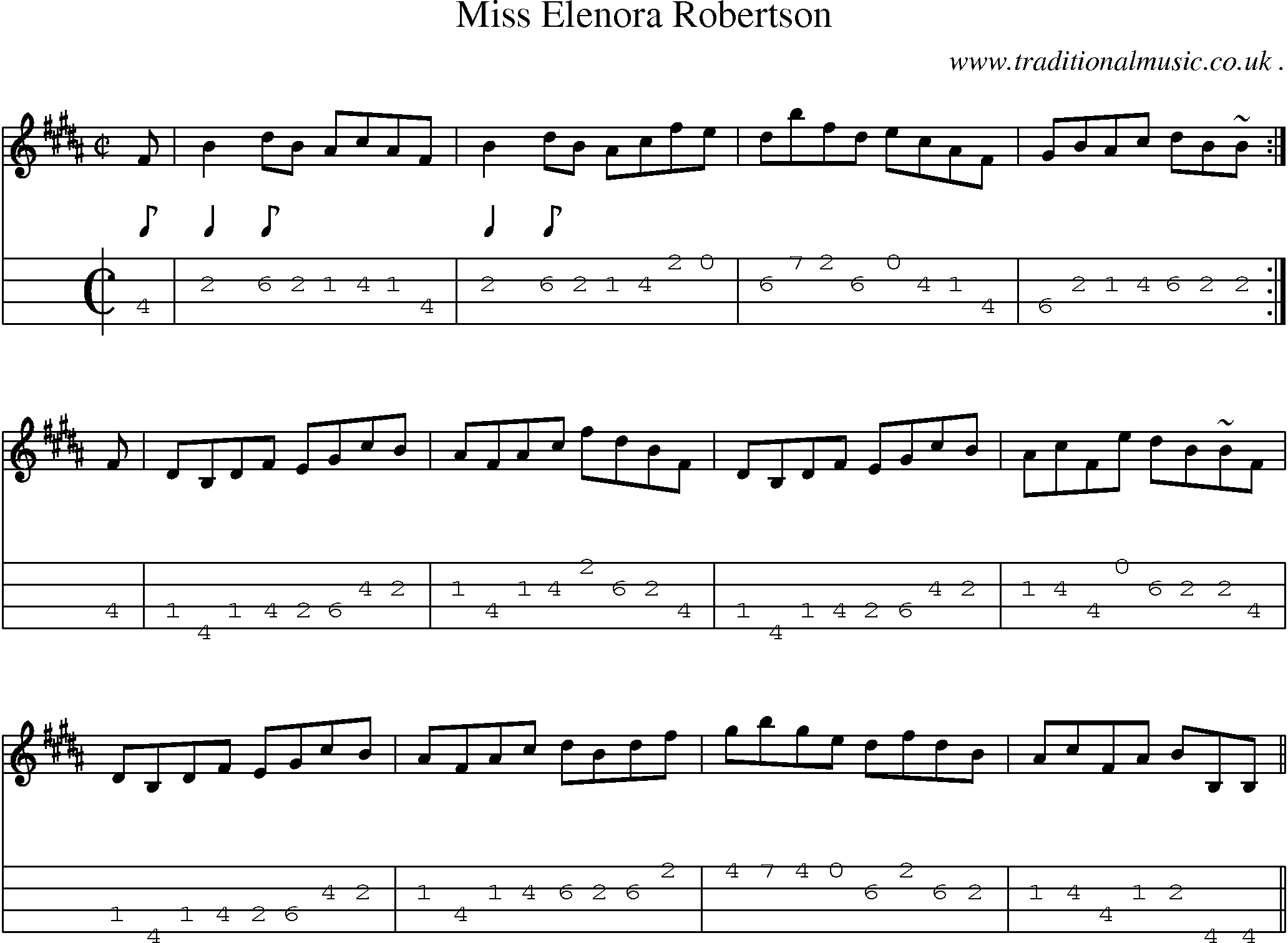 Sheet-music  score, Chords and Mandolin Tabs for Miss Elenora Robertson