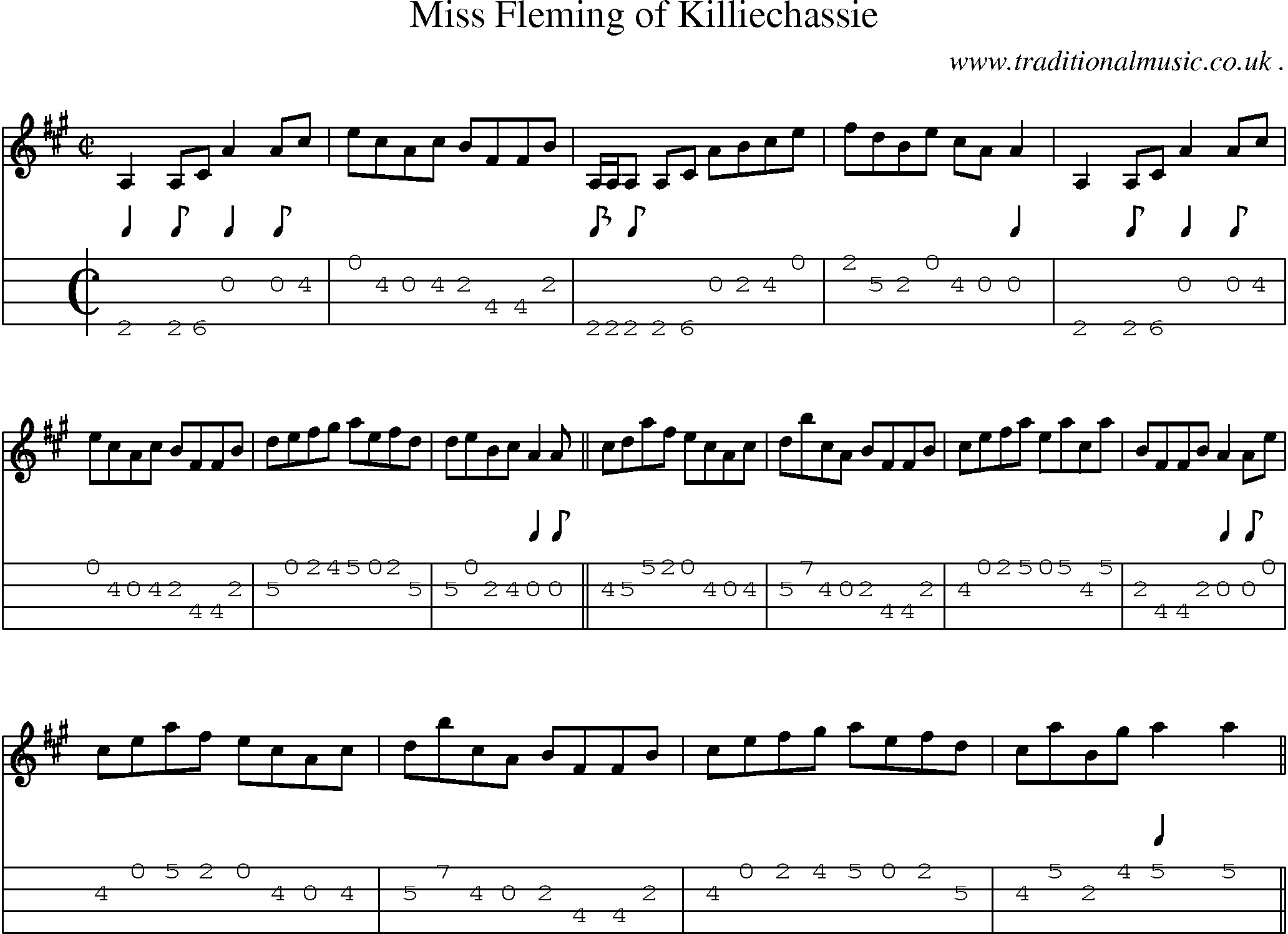 Sheet-music  score, Chords and Mandolin Tabs for Miss Fleming Of Killiechassie