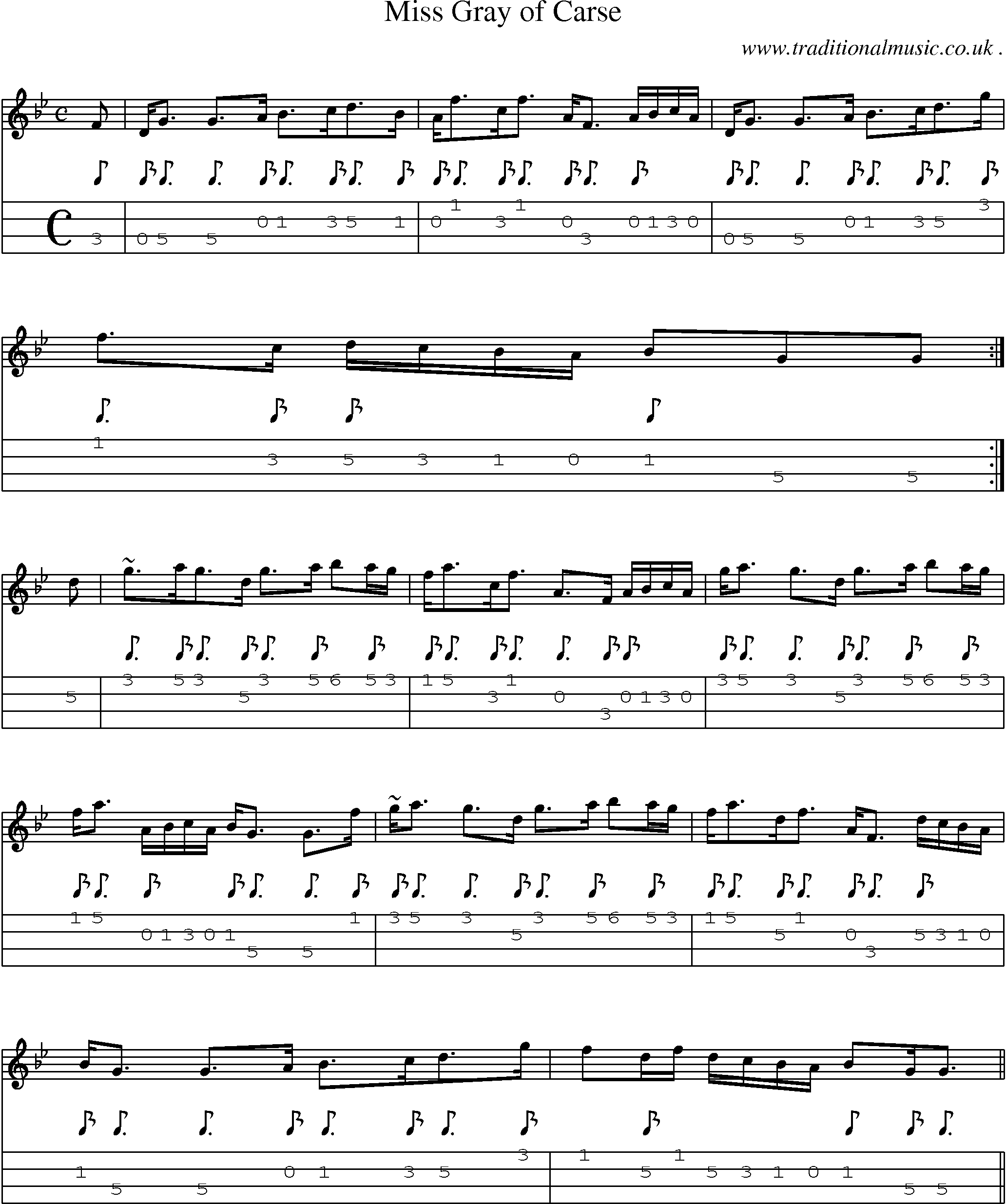 Sheet-music  score, Chords and Mandolin Tabs for Miss Gray Of Carse