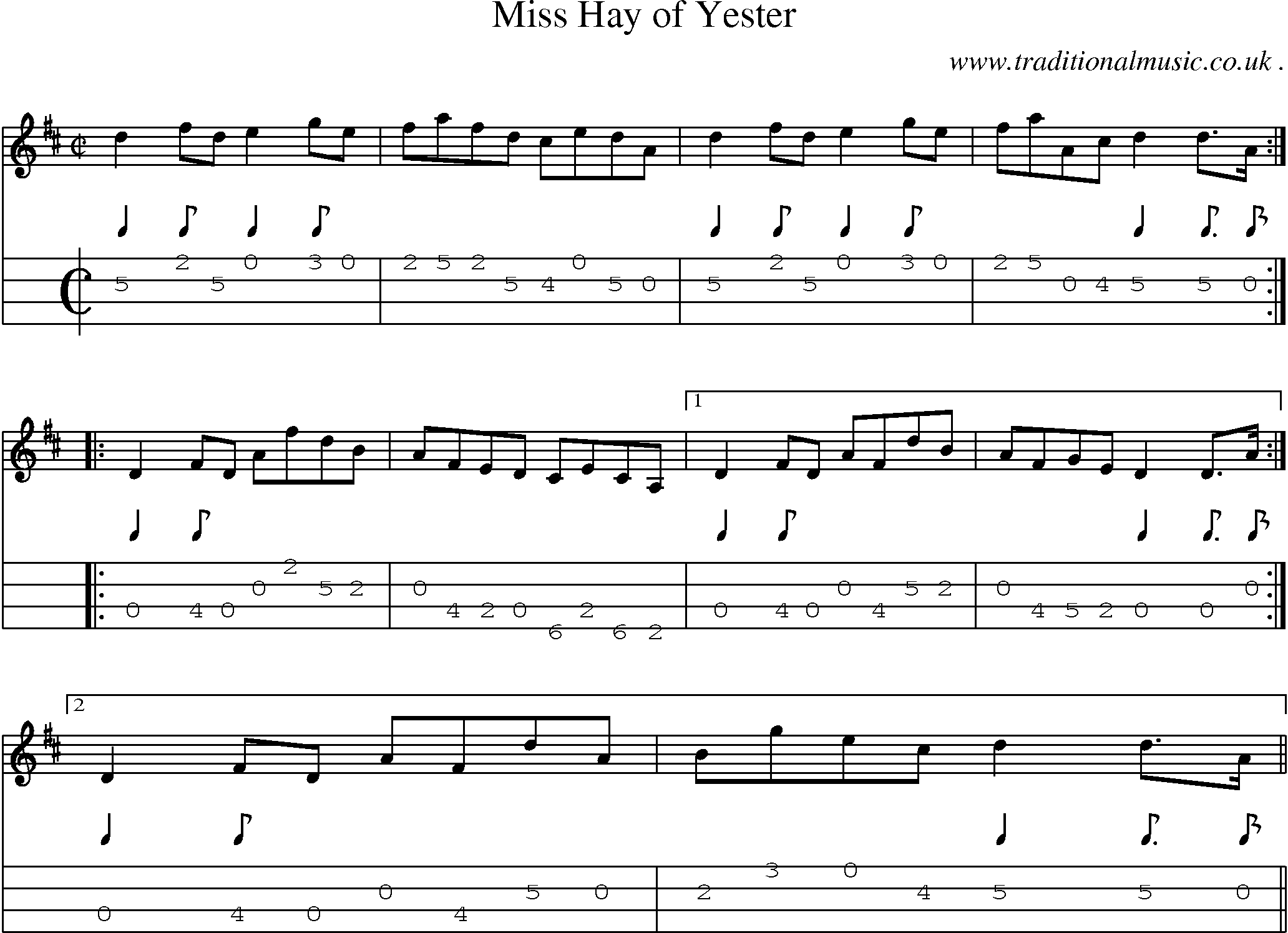 Sheet-music  score, Chords and Mandolin Tabs for Miss Hay Of Yester