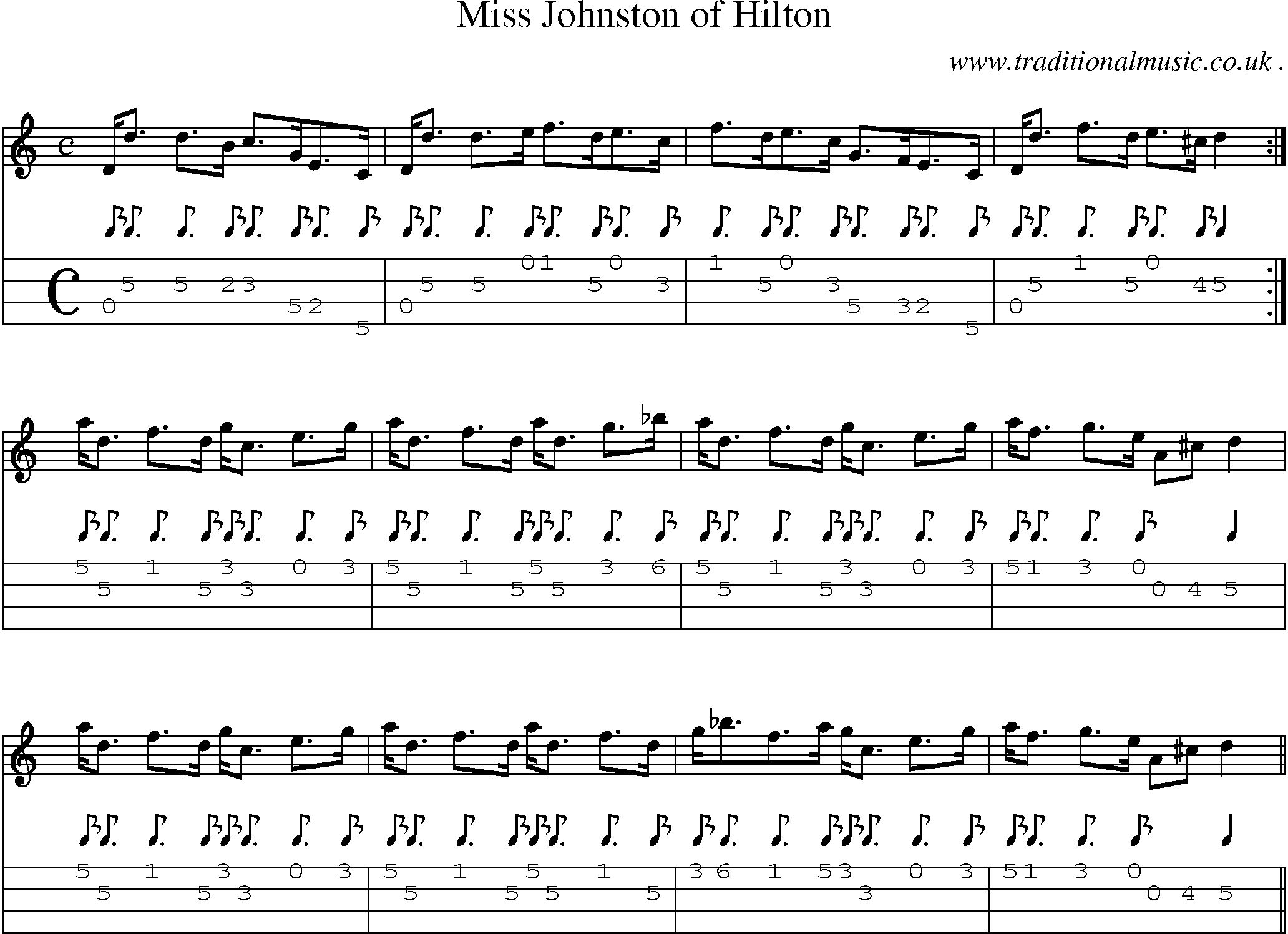 Sheet-music  score, Chords and Mandolin Tabs for Miss Johnston Of Hilton