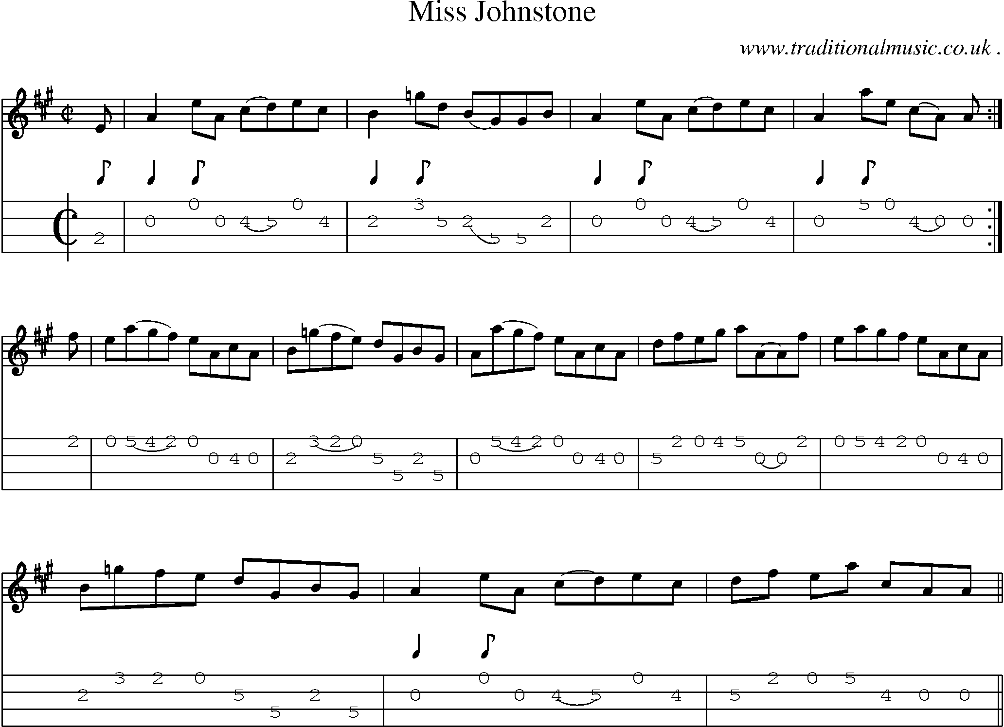 Sheet-music  score, Chords and Mandolin Tabs for Miss Johnstone