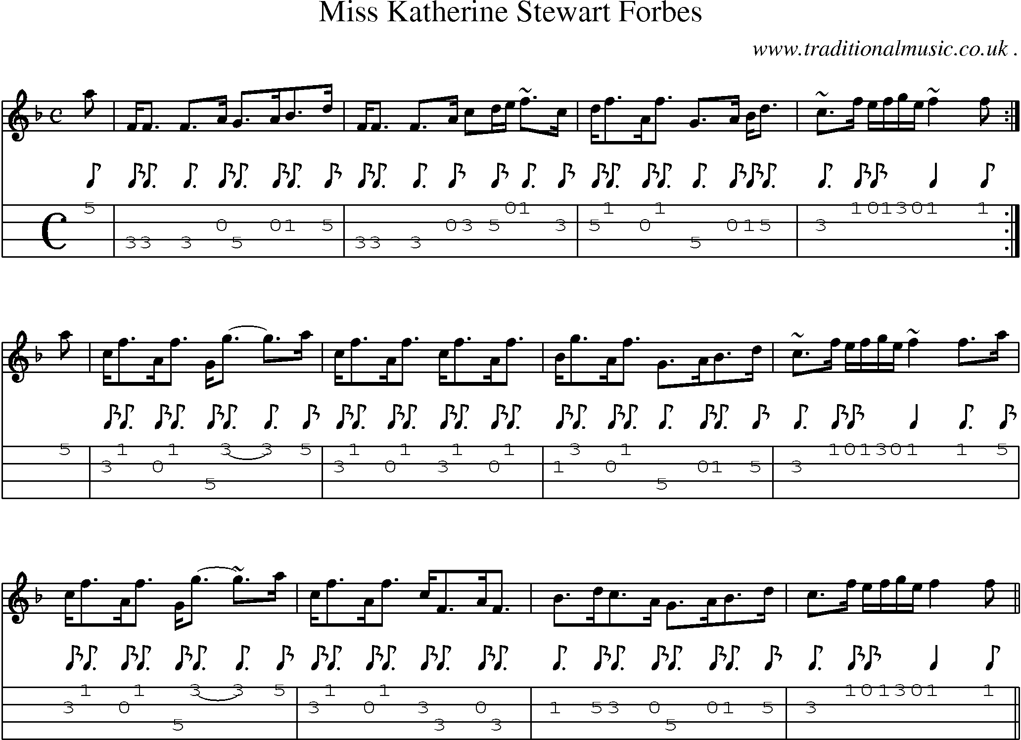 Sheet-music  score, Chords and Mandolin Tabs for Miss Katherine Stewart Forbes