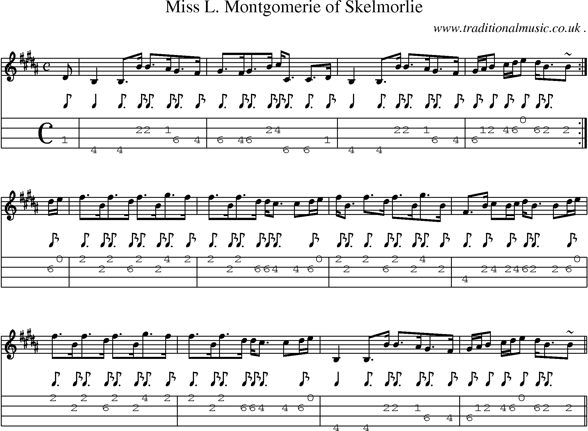 Sheet-music  score, Chords and Mandolin Tabs for Miss L Montgomerie Of Skelmorlie