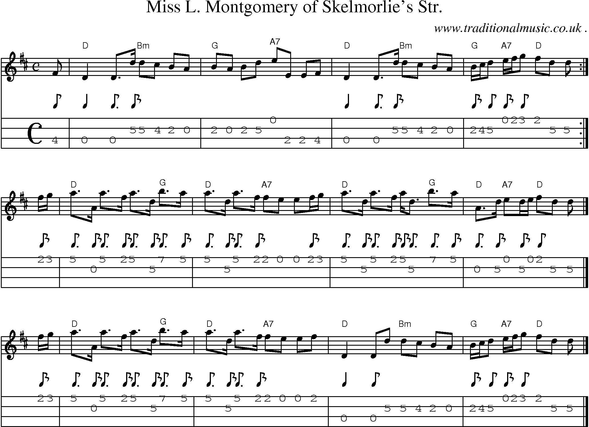 Sheet-music  score, Chords and Mandolin Tabs for Miss L Montgomery Of Skelmorlies Str