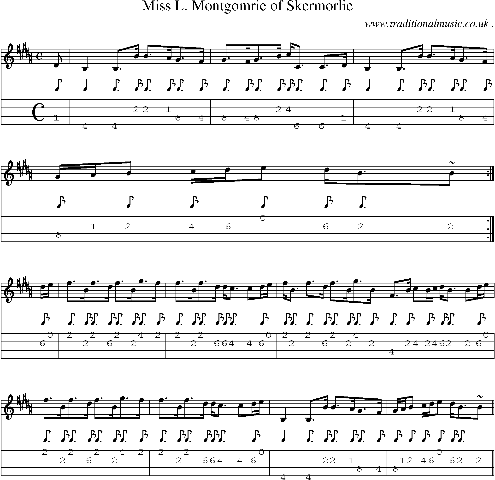 Sheet-music  score, Chords and Mandolin Tabs for Miss L Montgomrie Of Skermorlie