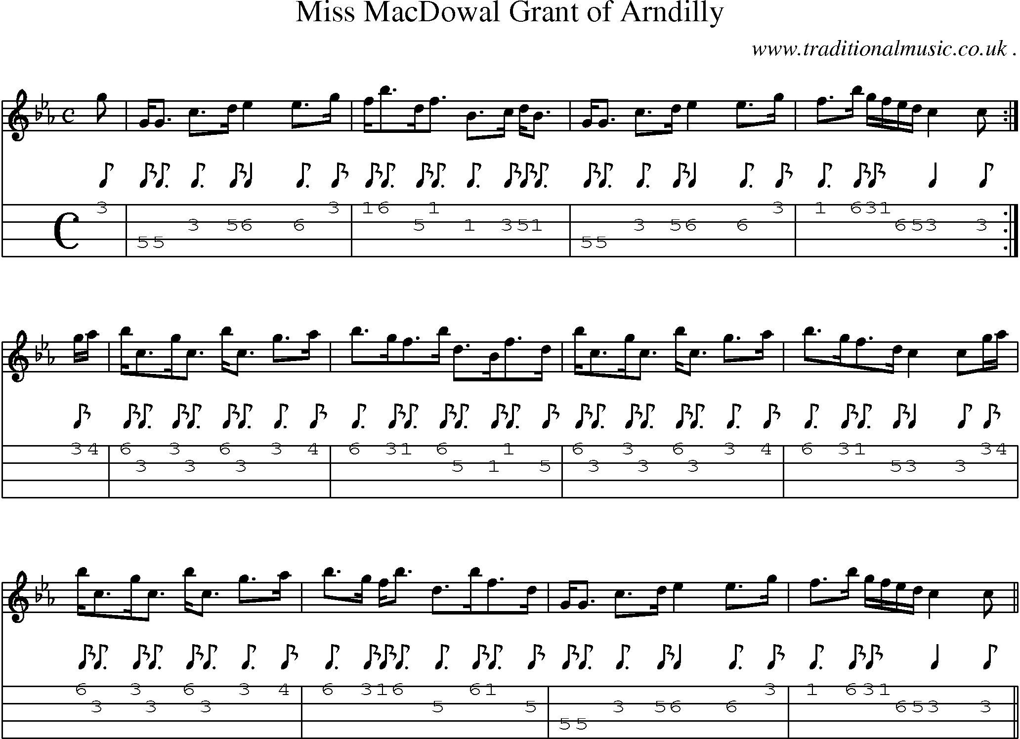 Sheet-music  score, Chords and Mandolin Tabs for Miss Macdowal Grant Of Arndilly