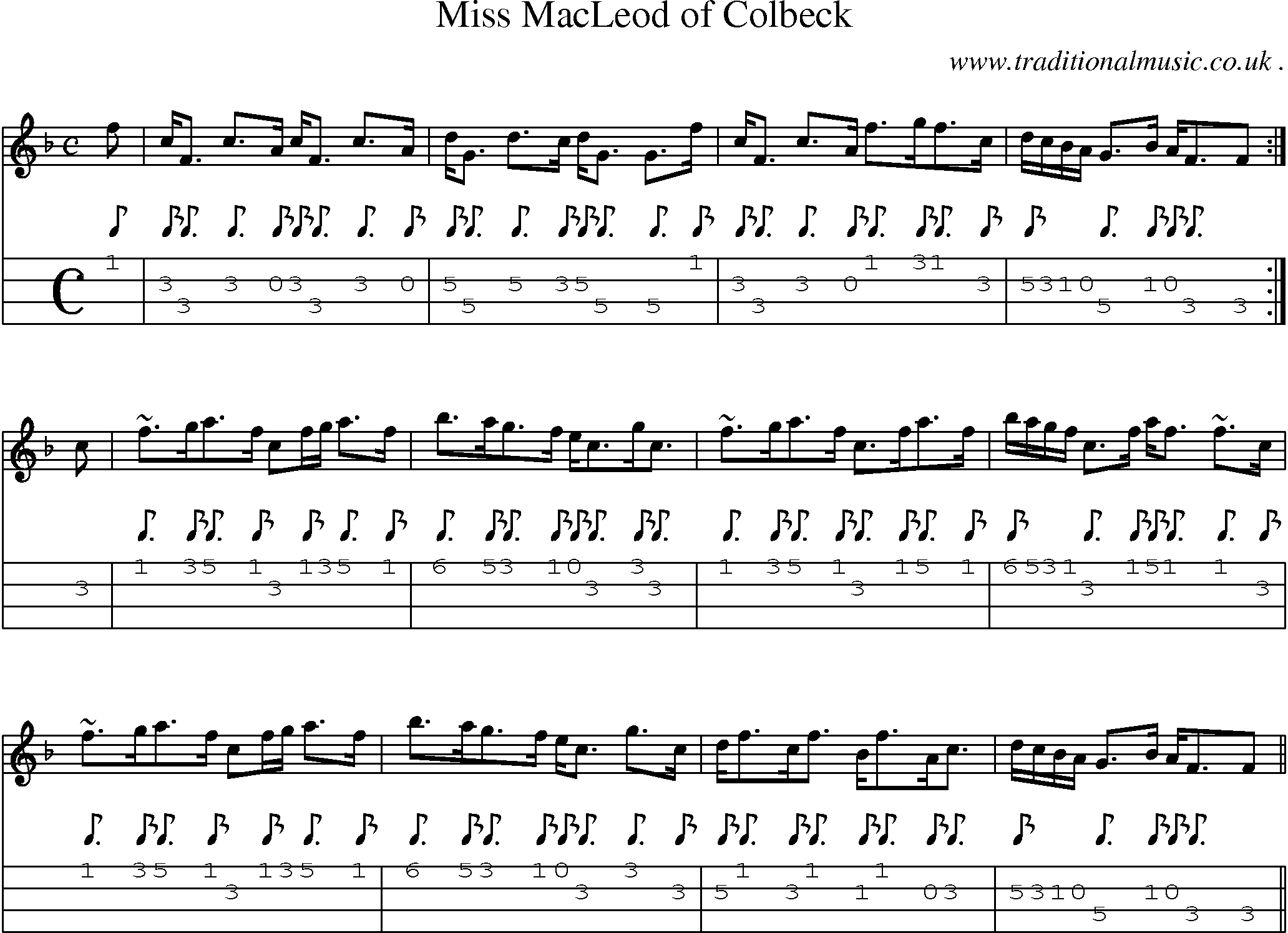 Sheet-music  score, Chords and Mandolin Tabs for Miss Macleod Of Colbeck