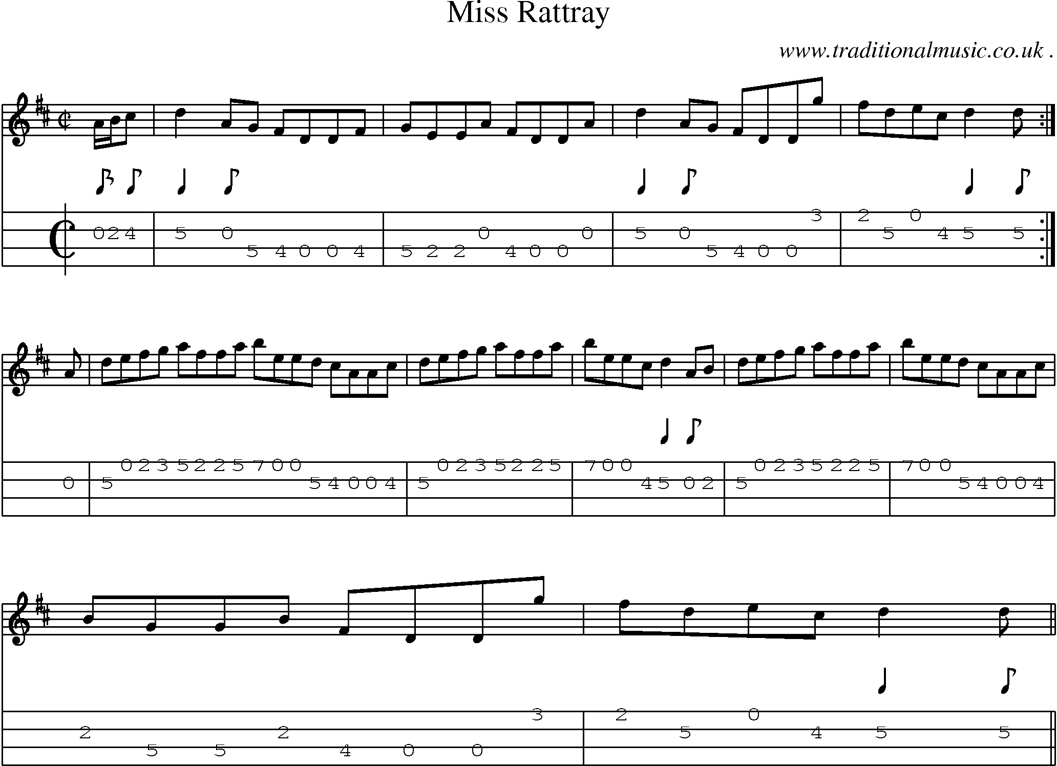 Sheet-music  score, Chords and Mandolin Tabs for Miss Rattray
