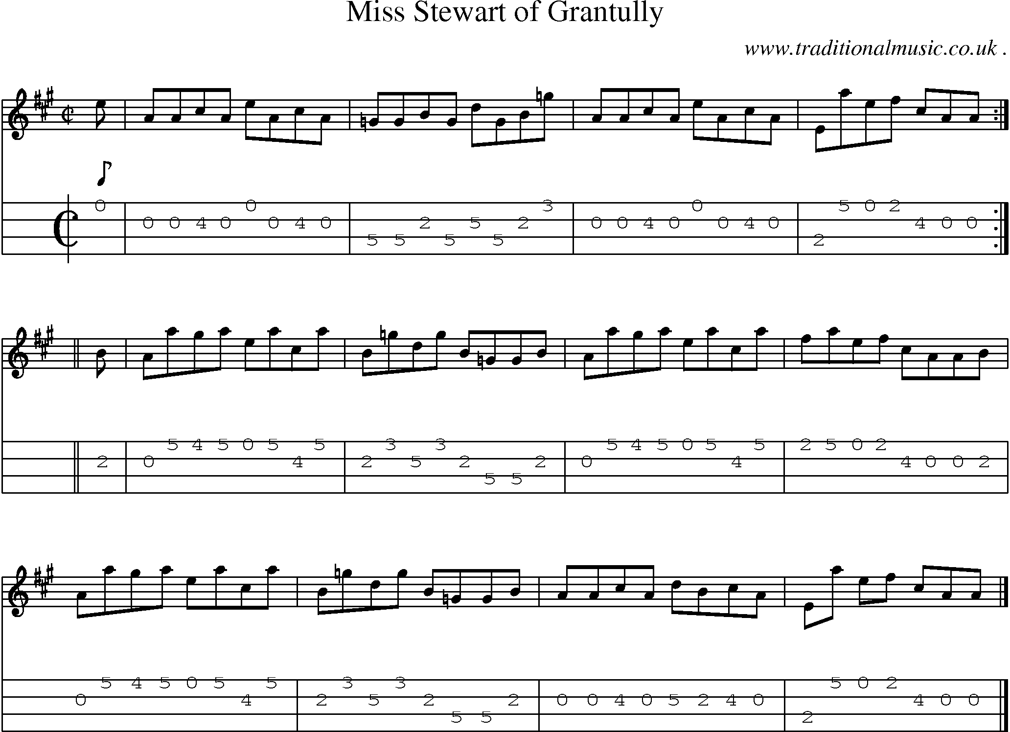 Sheet-music  score, Chords and Mandolin Tabs for Miss Stewart Of Grantully