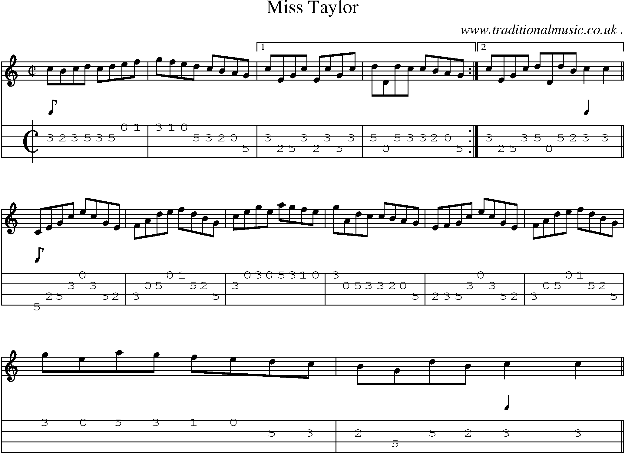 Sheet-music  score, Chords and Mandolin Tabs for Miss Taylor