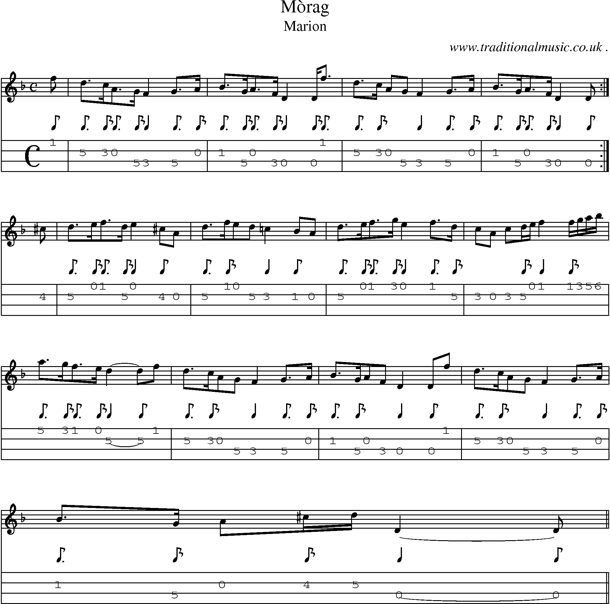 Sheet-music  score, Chords and Mandolin Tabs for Morag