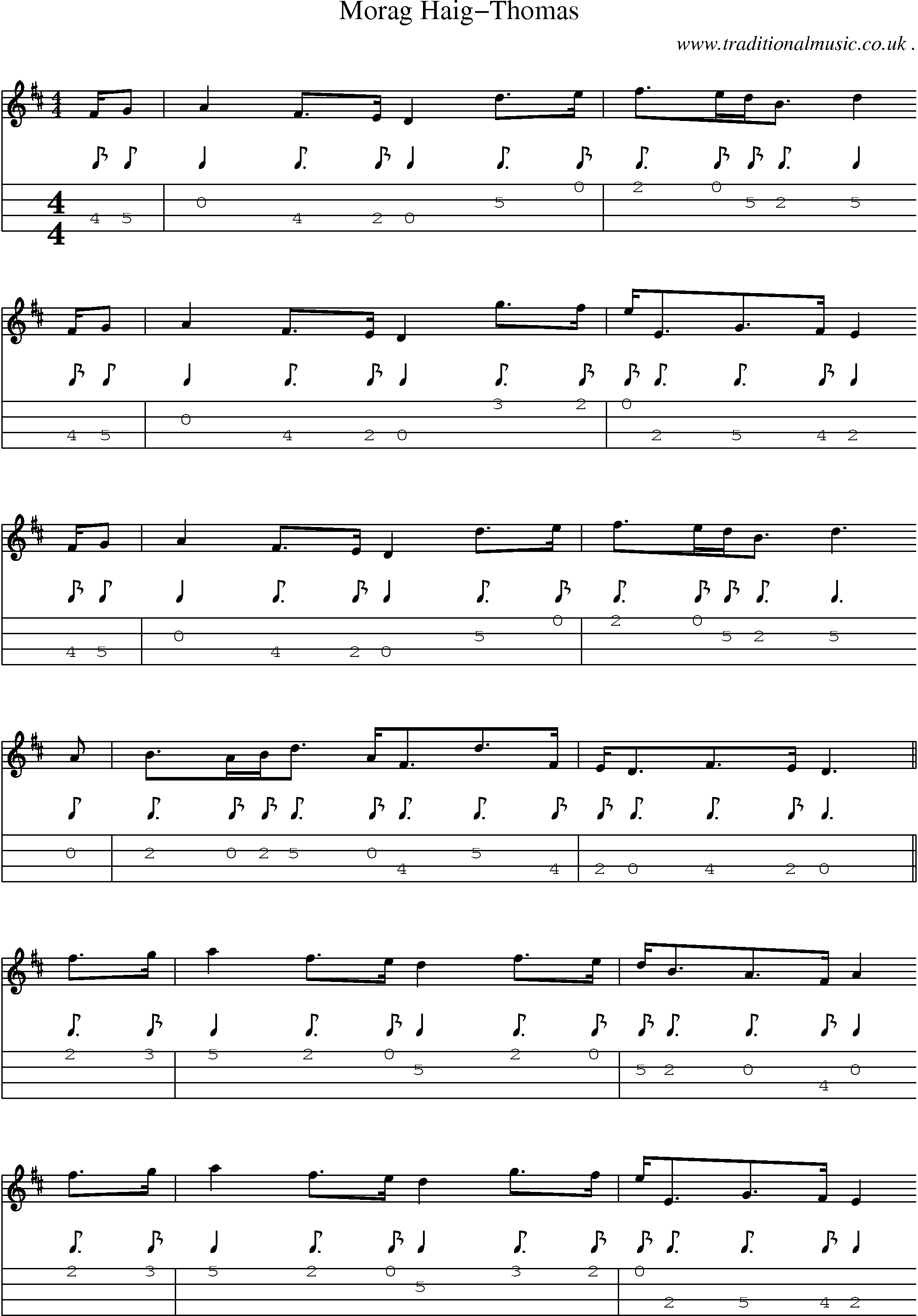 Sheet-music  score, Chords and Mandolin Tabs for Morag Haig-thomas