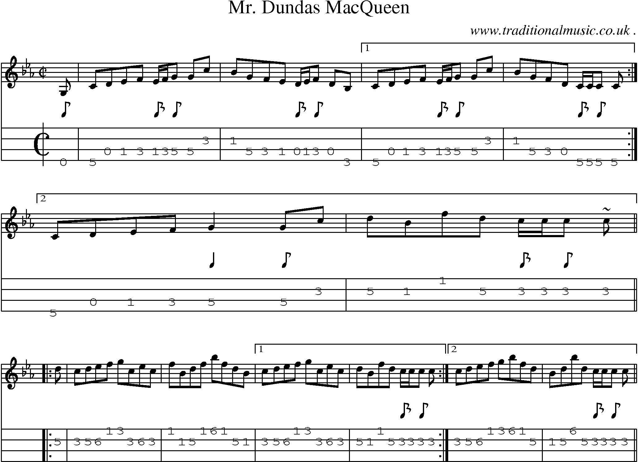 Sheet-music  score, Chords and Mandolin Tabs for Mr Dundas Macqueen
