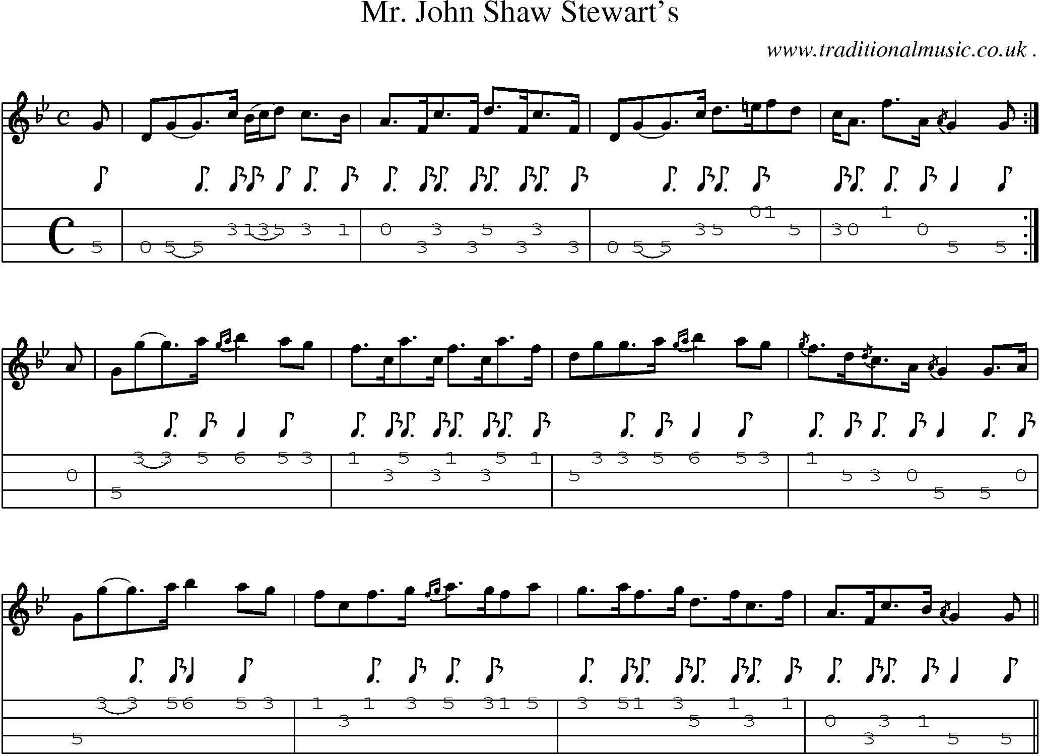 Sheet-music  score, Chords and Mandolin Tabs for Mr John Shaw Stewarts