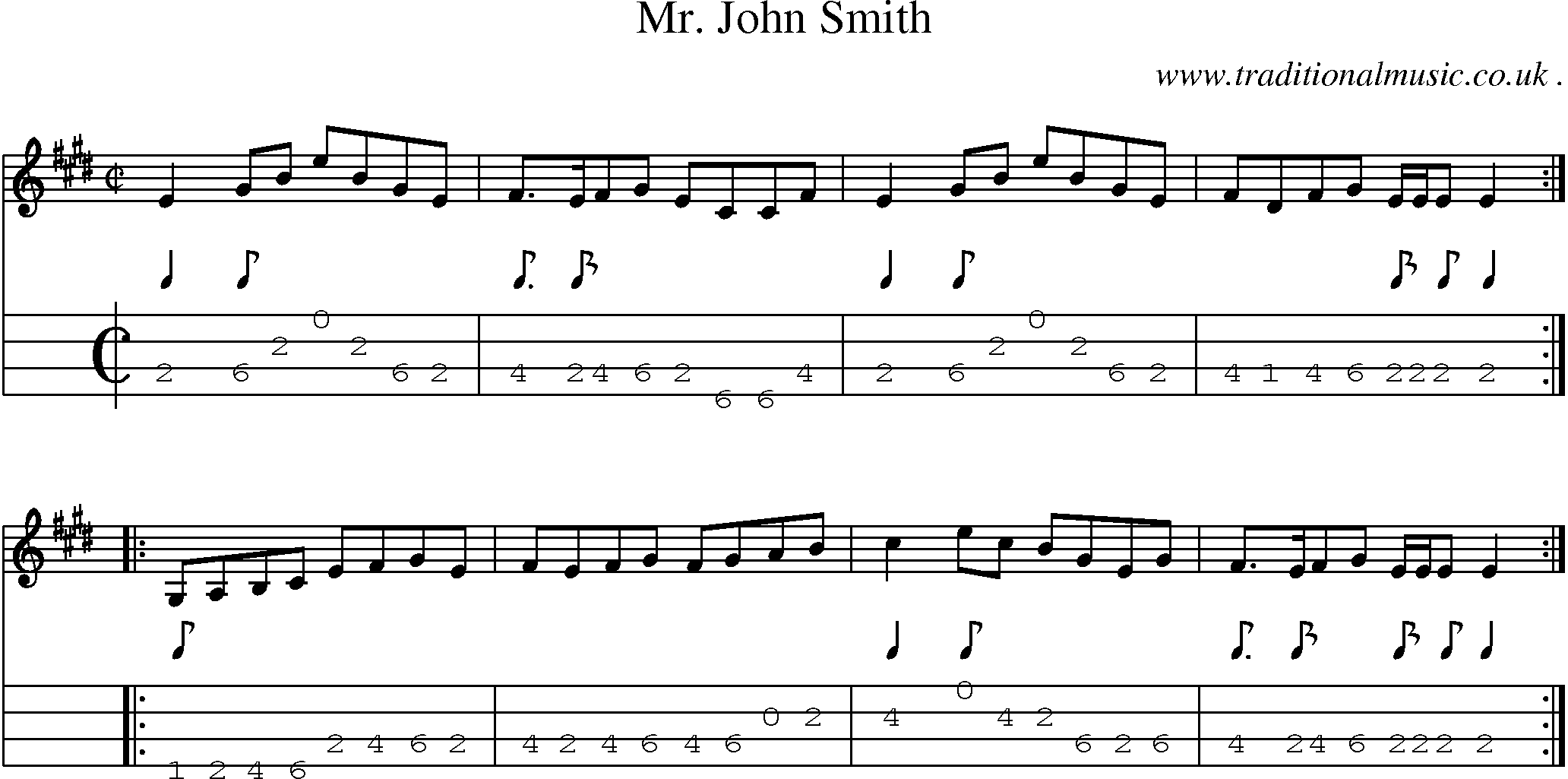 Sheet-music  score, Chords and Mandolin Tabs for Mr John Smith
