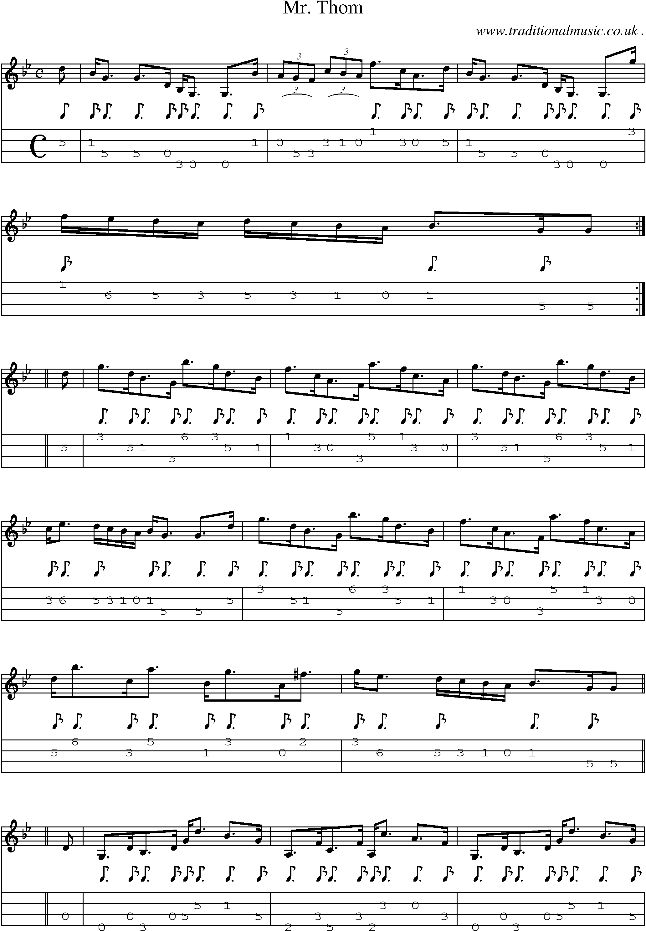 Sheet-music  score, Chords and Mandolin Tabs for Mr Thom