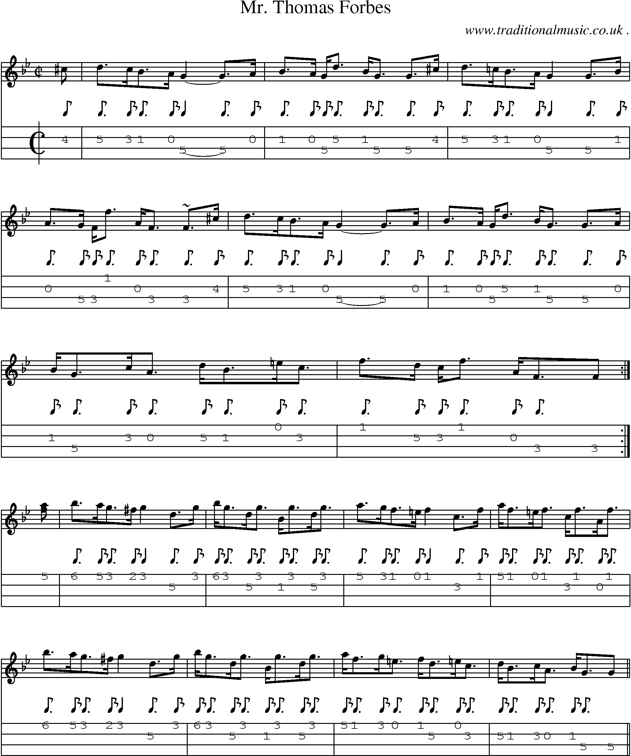 Sheet-music  score, Chords and Mandolin Tabs for Mr Thomas Forbes